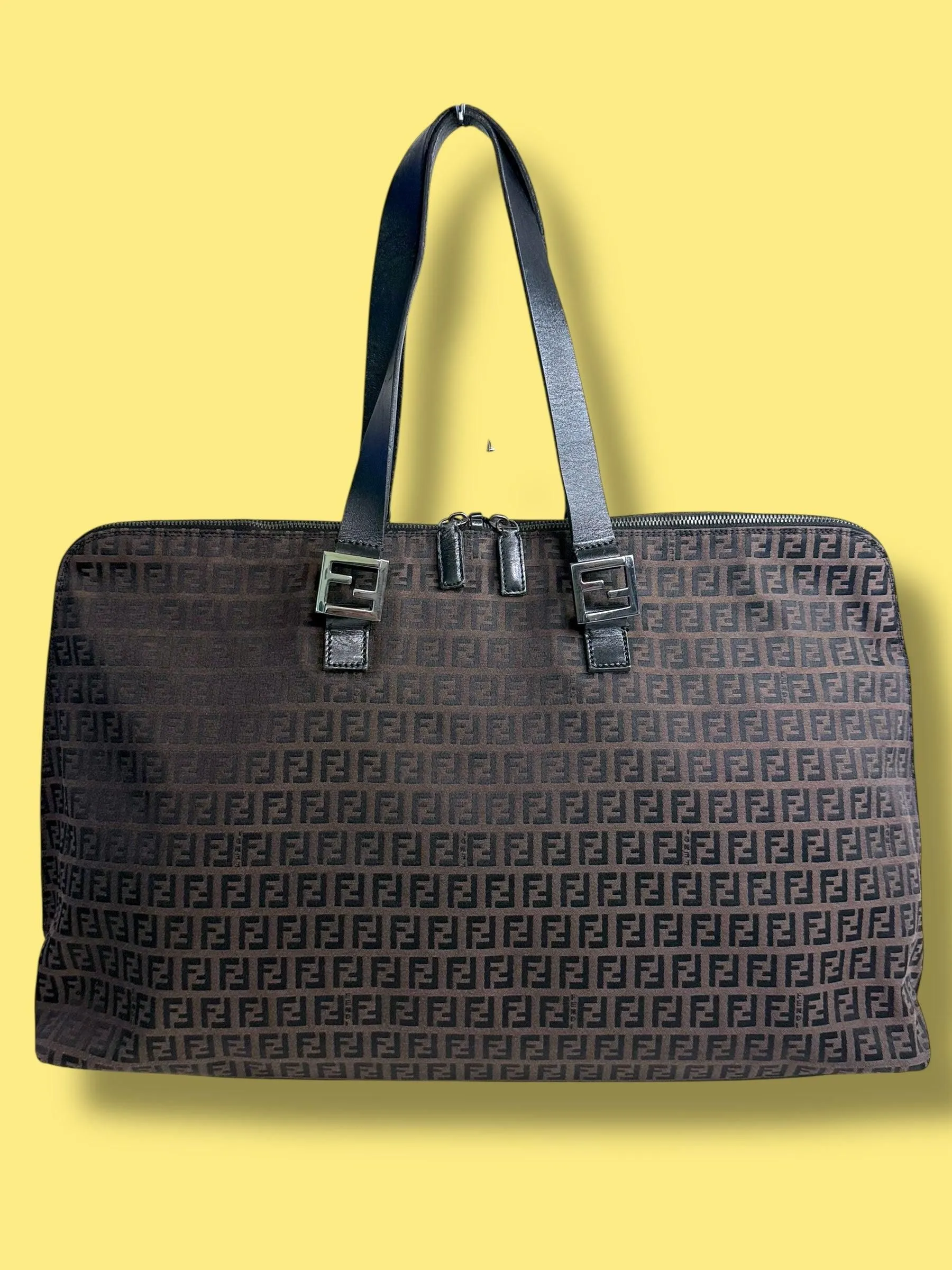 TBC174 FENDI Dark Brown Zucchino Weekender Tote Bag Size 50