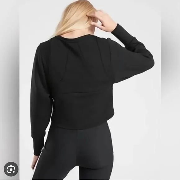 Product image for ATHLETA En Route Scuba Black Crop Sweatshirt with Back Size Zipper Size Small