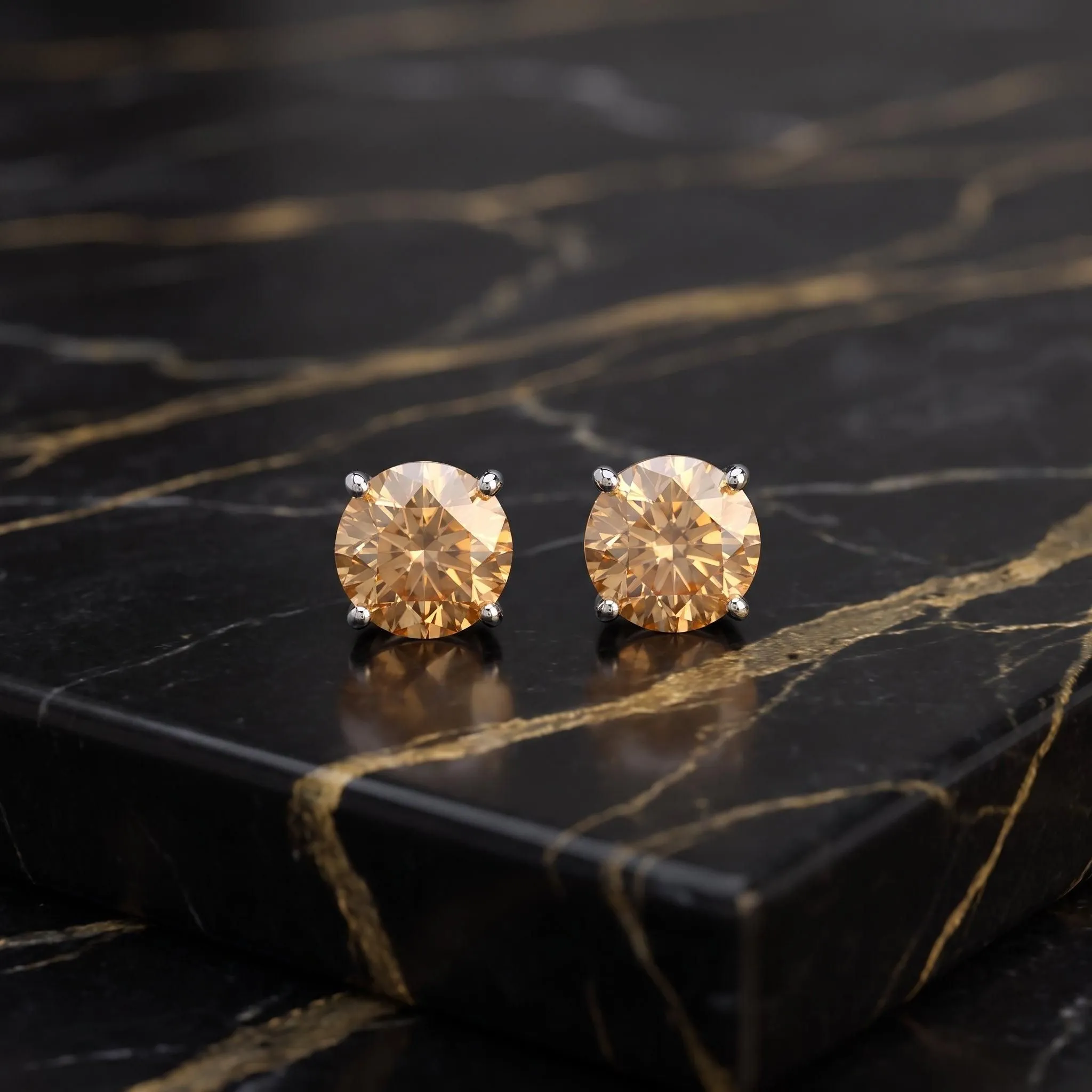Moissanite Champagne 5mm Studs Gra Certified 925 Sterling Silver Genuine