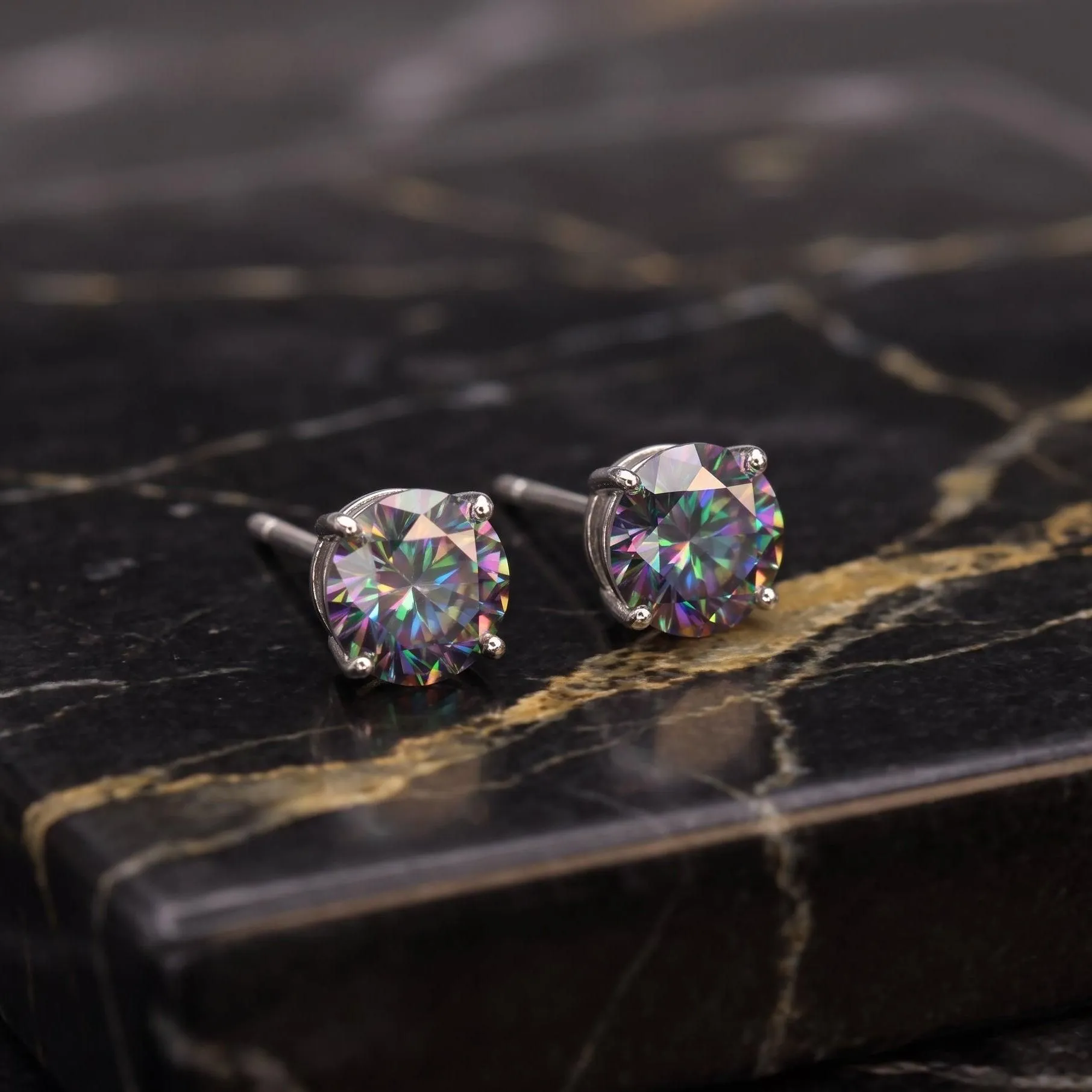 Moissanite Mystic Topaz 5mm Studs Gra Certified 925 Sterling Silver Genuine