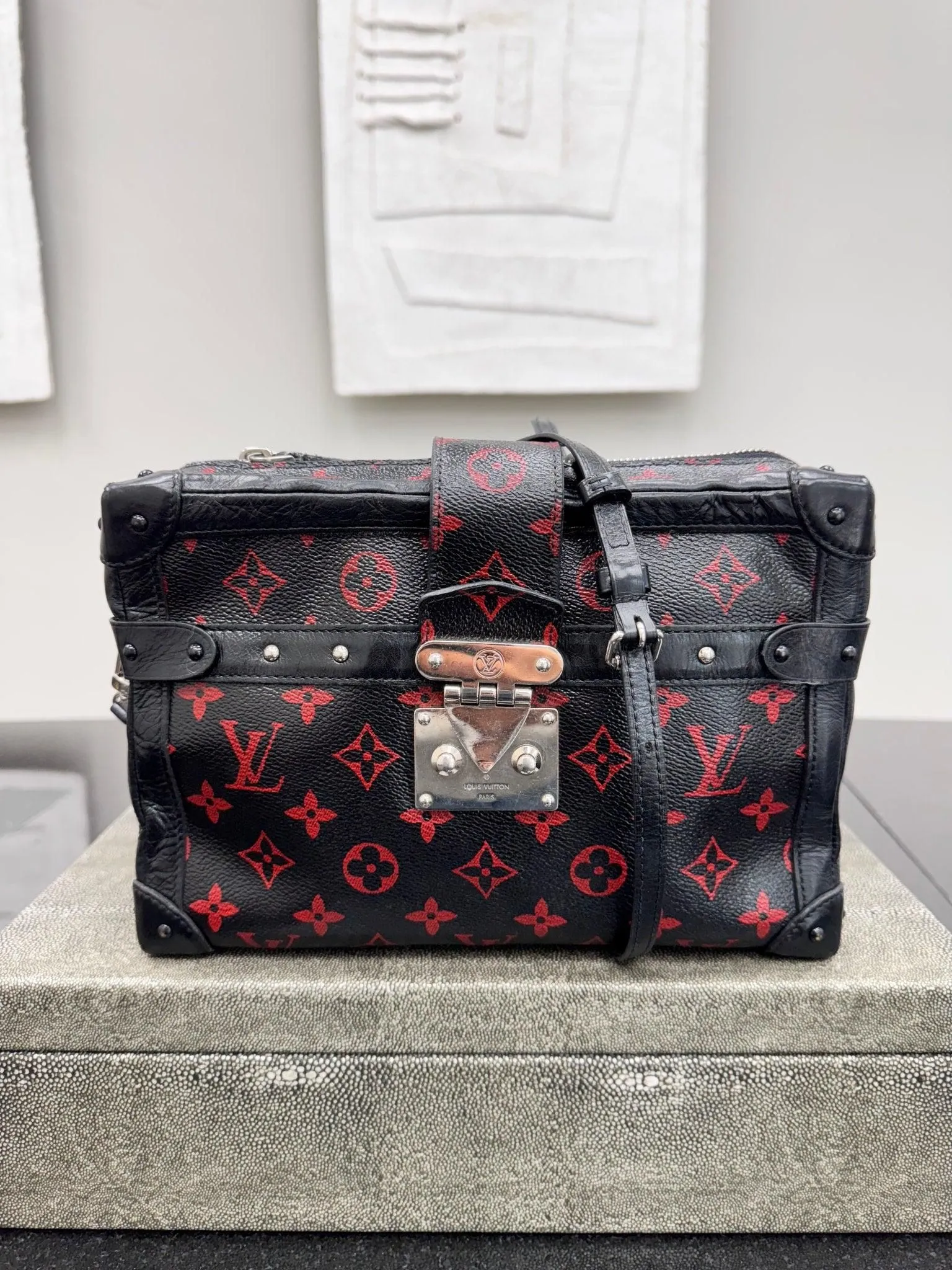 Louis Vuitton Black And Red Monogram Infrarouge Petite Malle Soft Bag GM