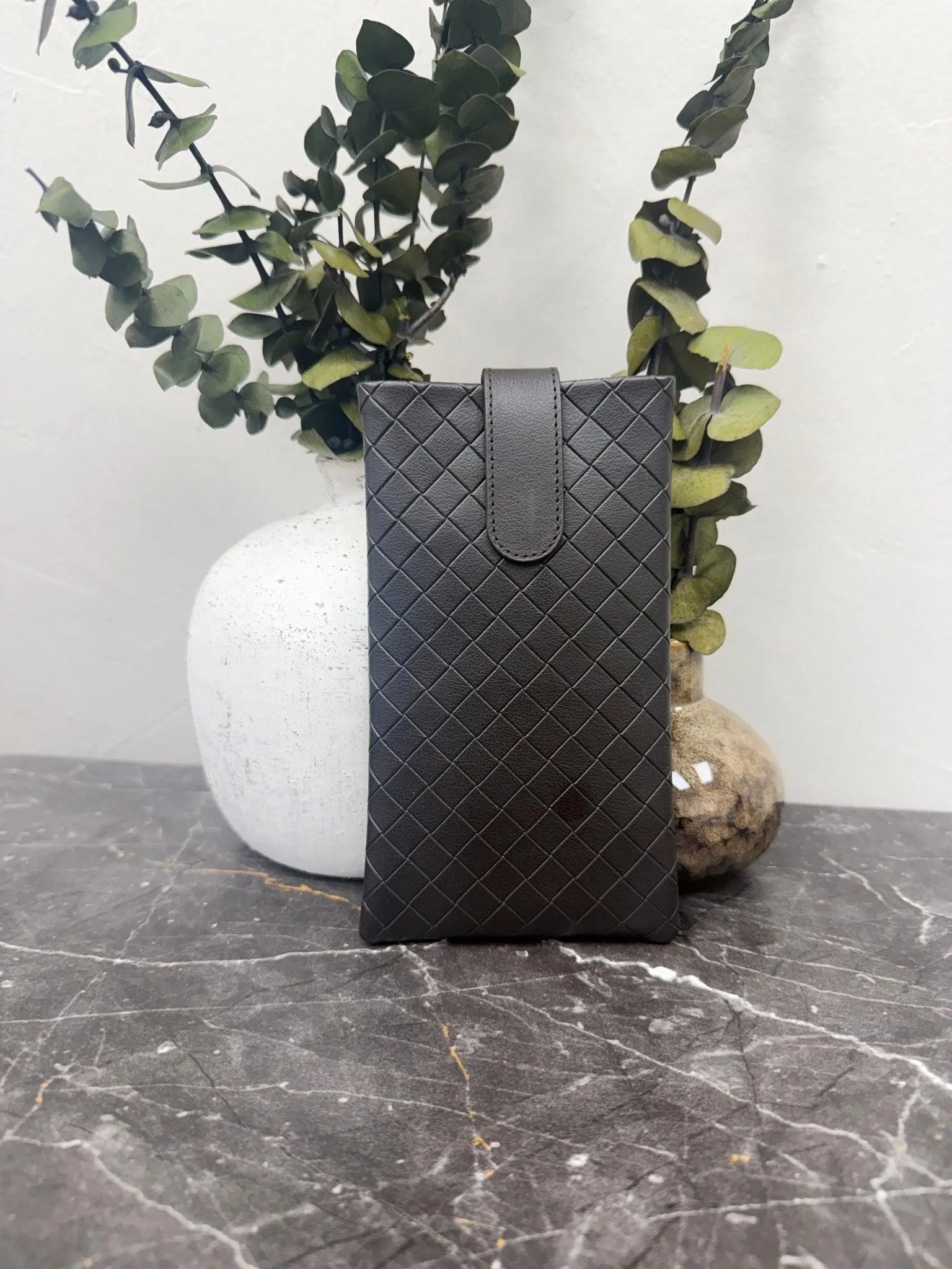 Bottega Veneta Brown Interacciato Lambskin Glasses Case