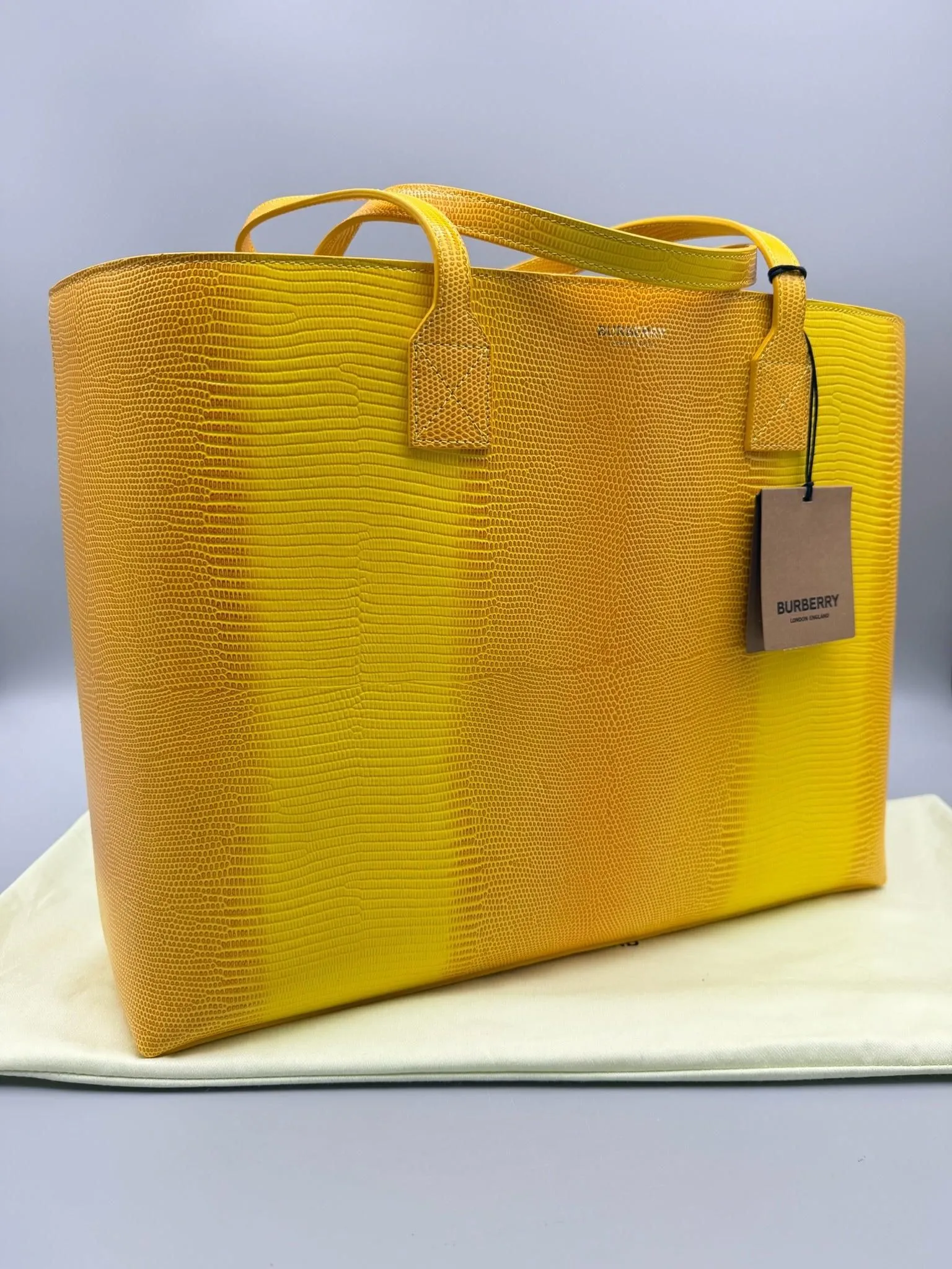 Burberry Calfskin Lizard Embossed Medium London Tote Marigold
