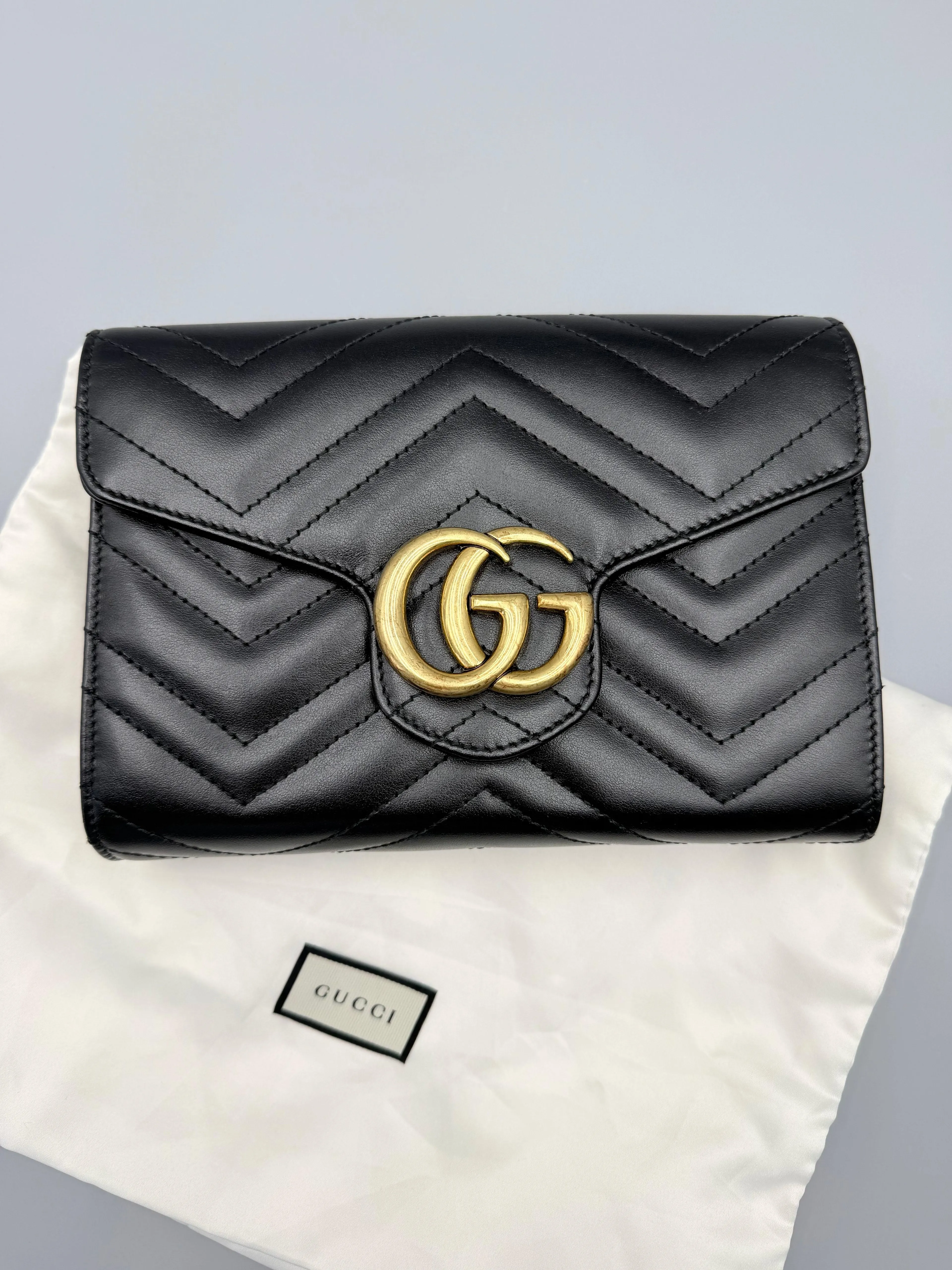 Gucci Black Marmont wallet on chain crossbody