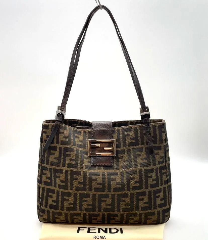 Fendi Mamma Baguette Zucca Canvas Leather 3372
