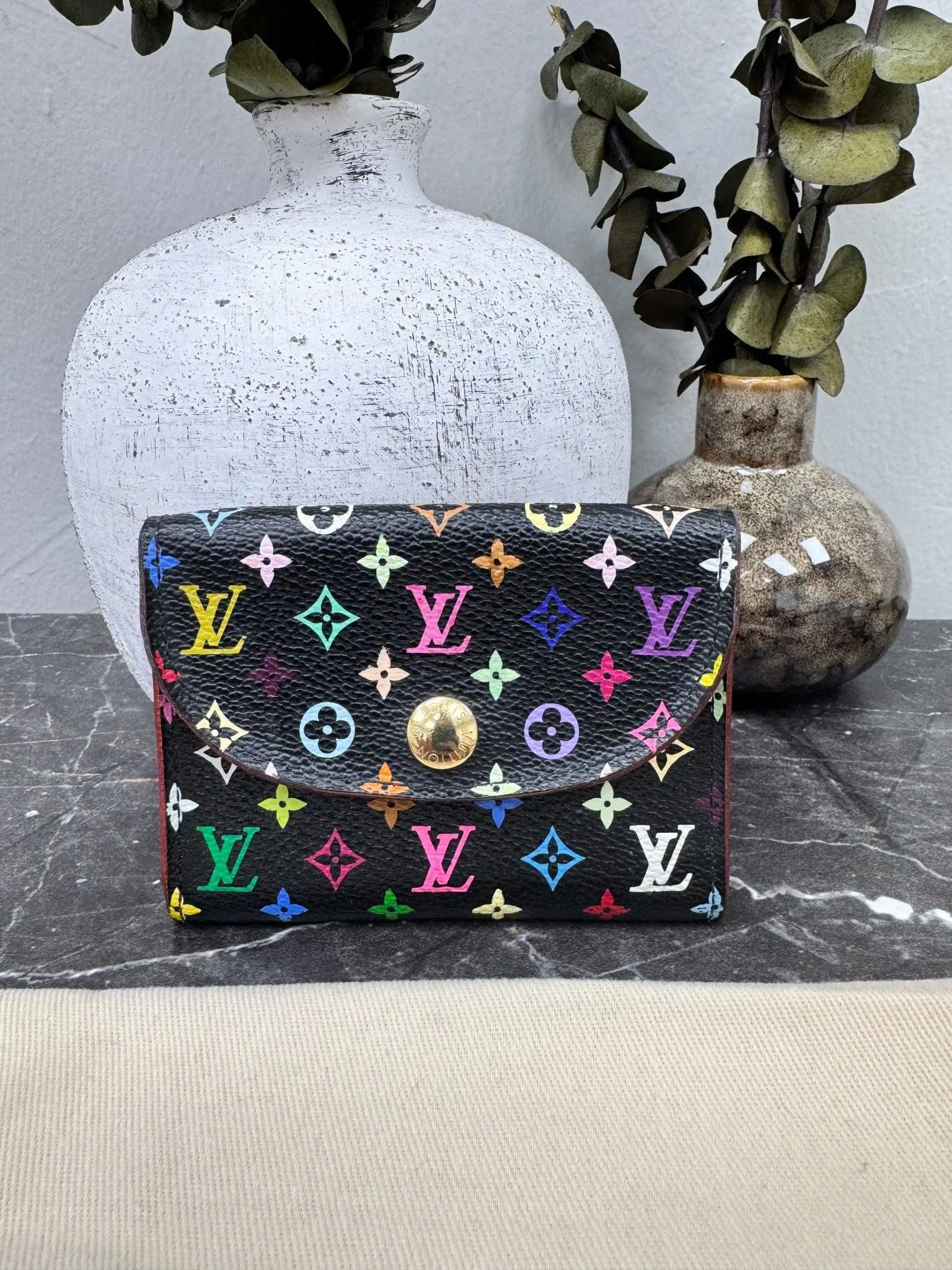 Louis Vuitton Black Multicolor Monogram Envelope Business Card Holder