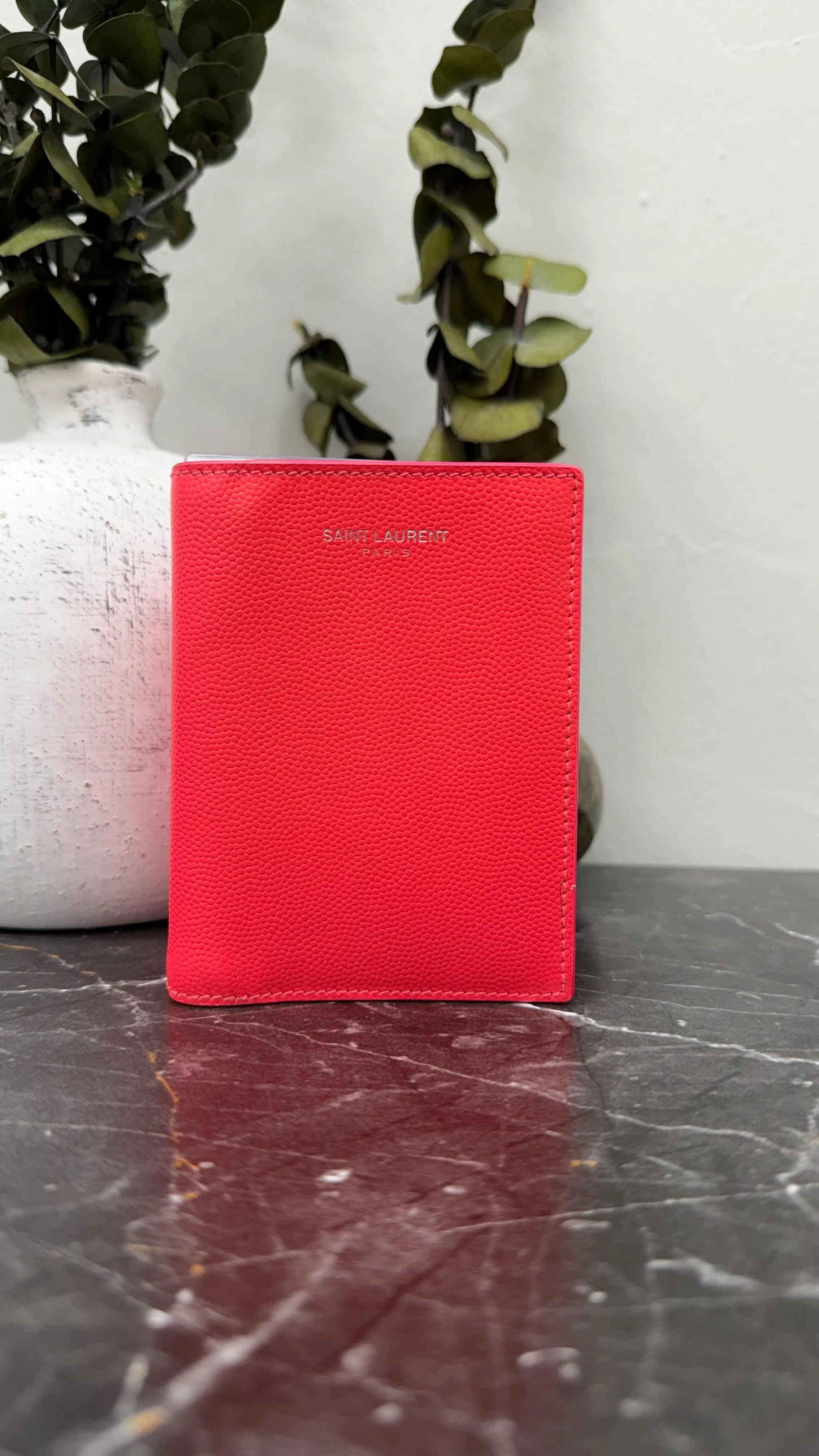 Saint Laurent YSL Hot Pink Pebbled Leather Card Case