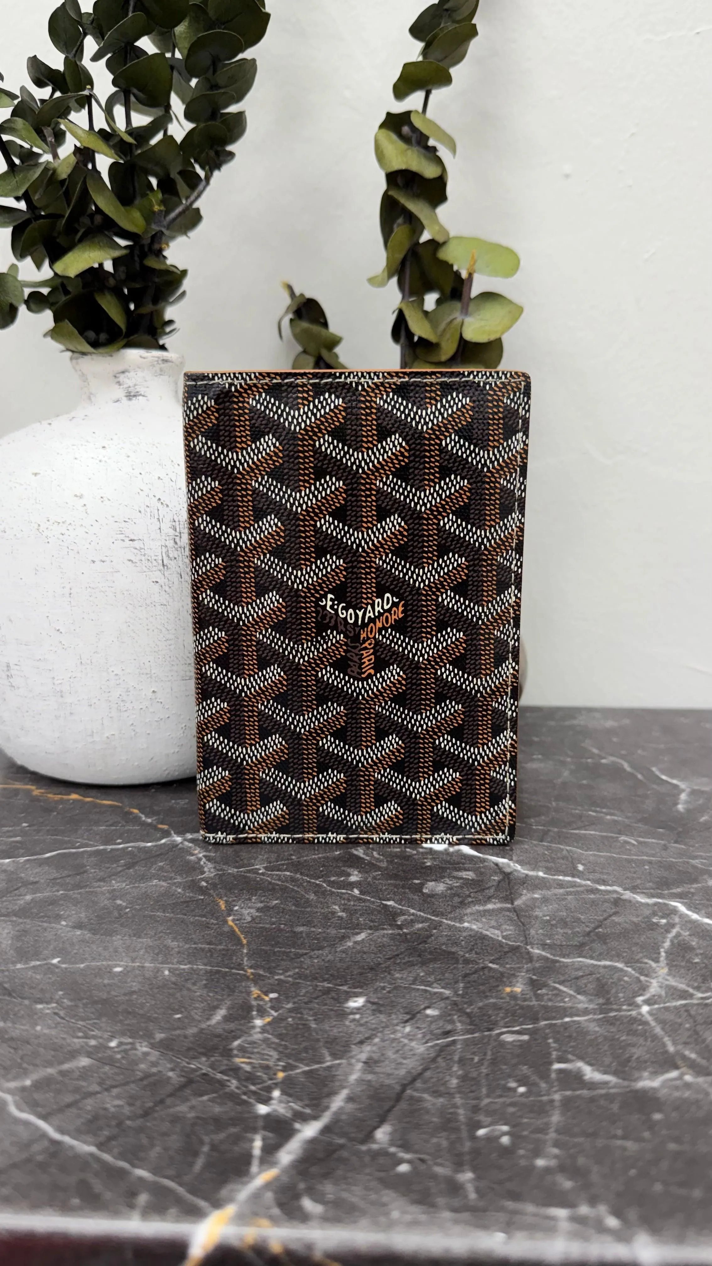 Goyard Black & Tan Goyardine Canvas Passport Cover