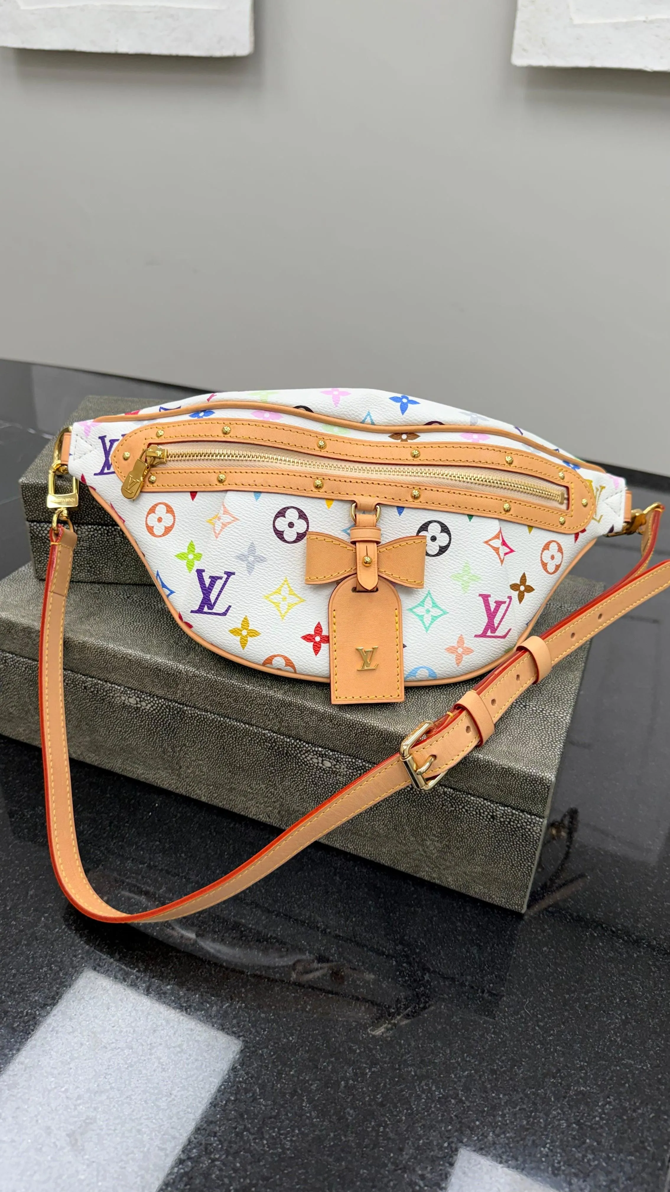 LIKE NEW- Louis Vuitton White Multicolor Monogram High Rise Bumbag