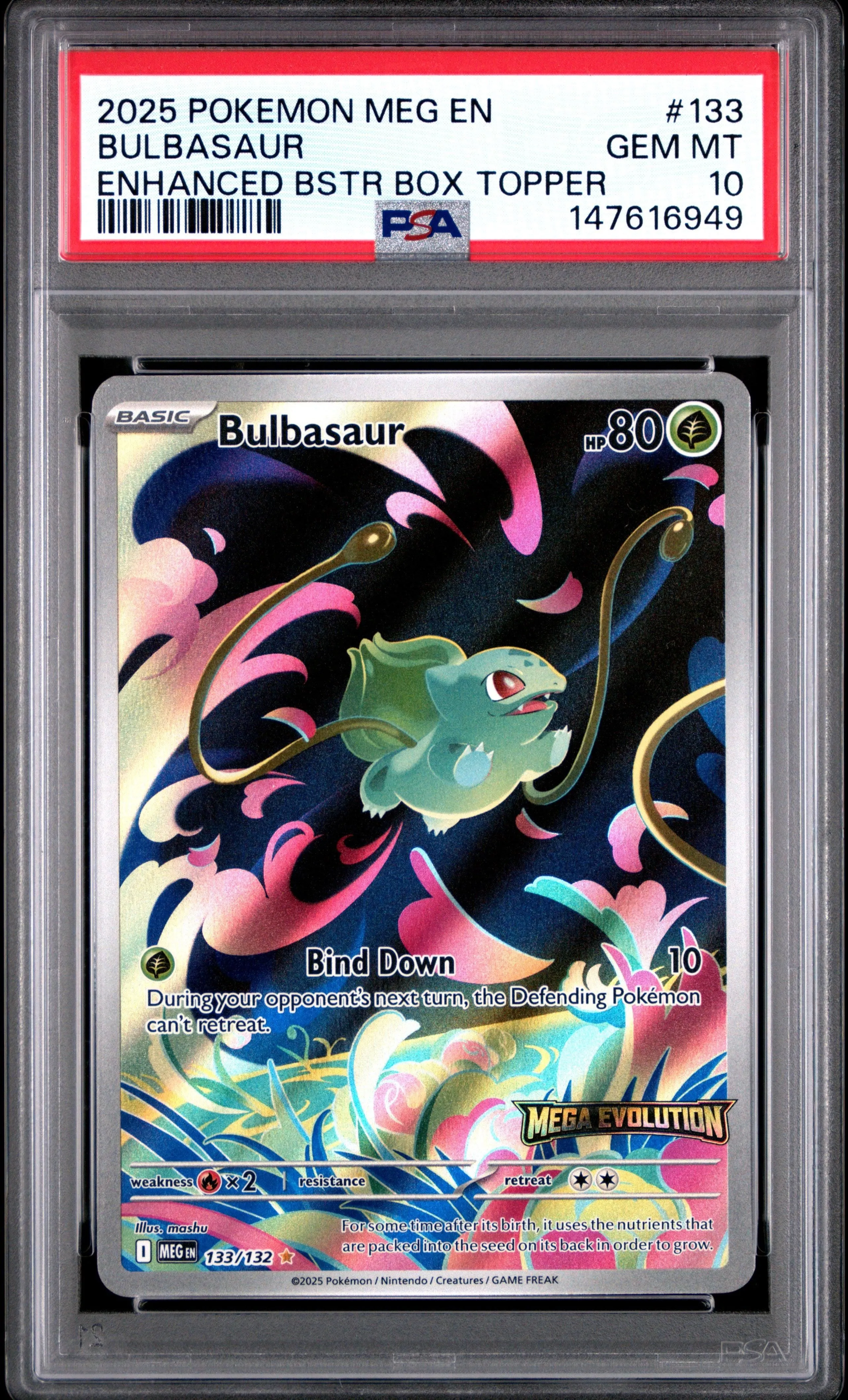 2025 Pokemon Mega Evolution Enhanced Bstr Box Topper Bulbasaur 10 PSA #133