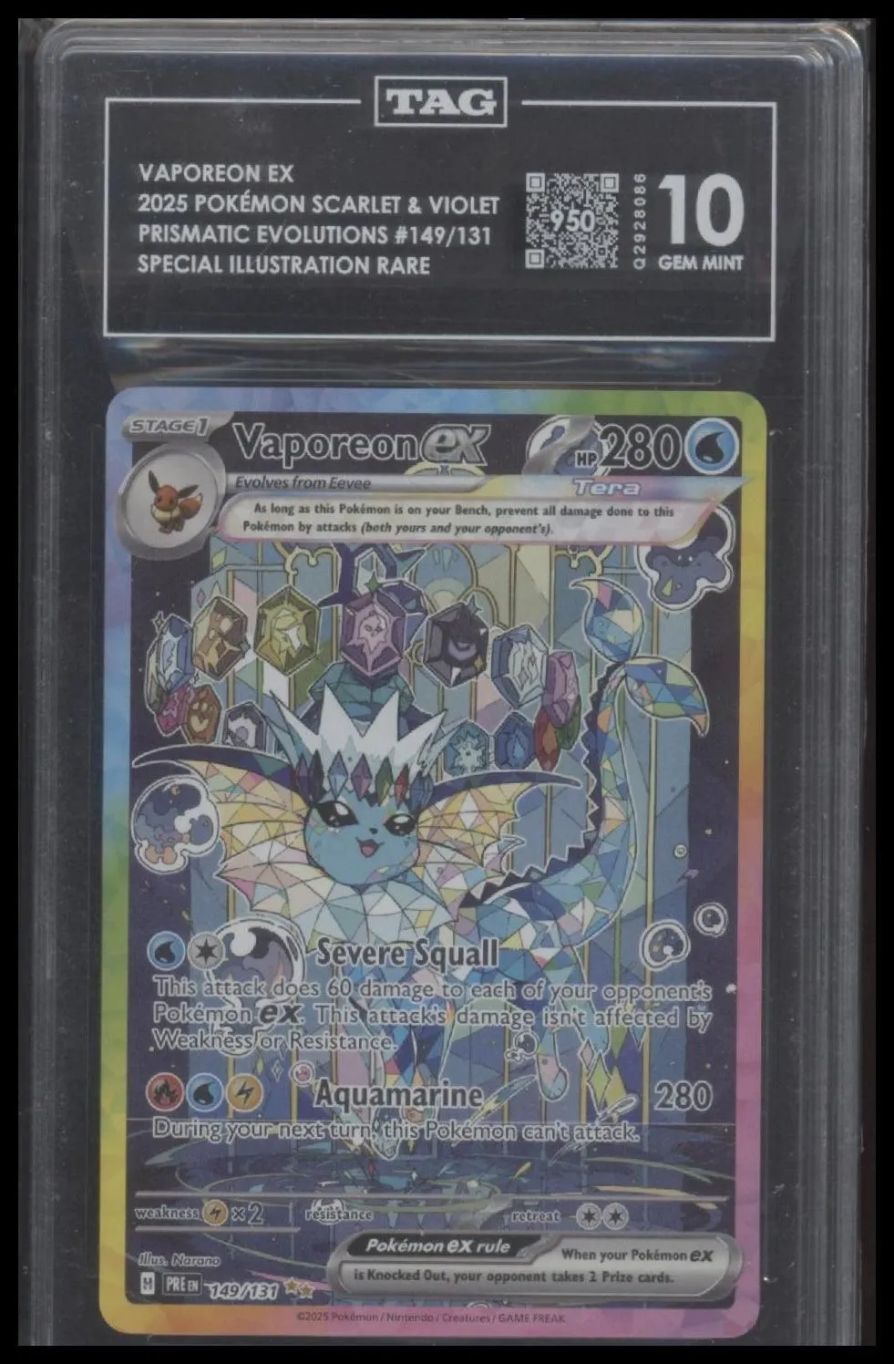 SV: Prismatic Evolutions Vaporeon ex 10 TAG #149/131