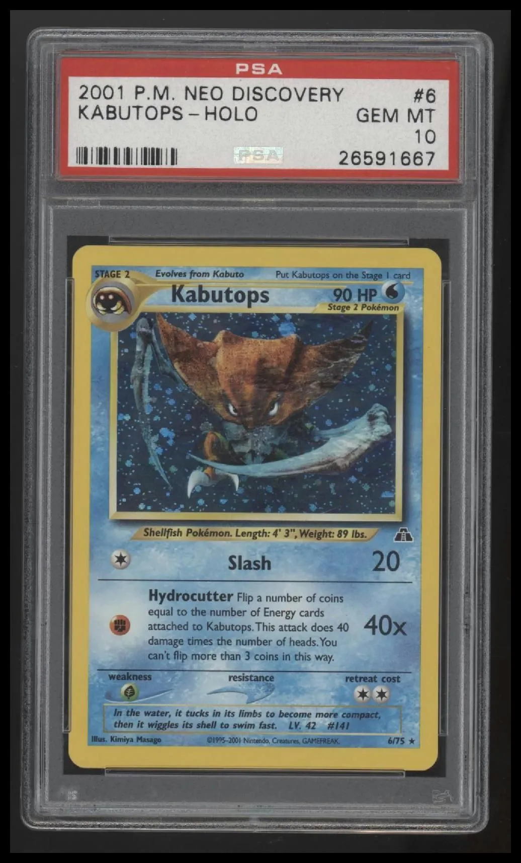 2001 Pokemon Neo Discovery Kabutops-Holo 10 PSA #6