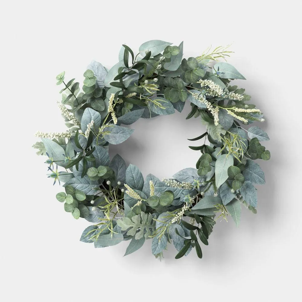 New without box - 26" Eucalyptus Artificial Wreath - Threshold designed with Studio McGee