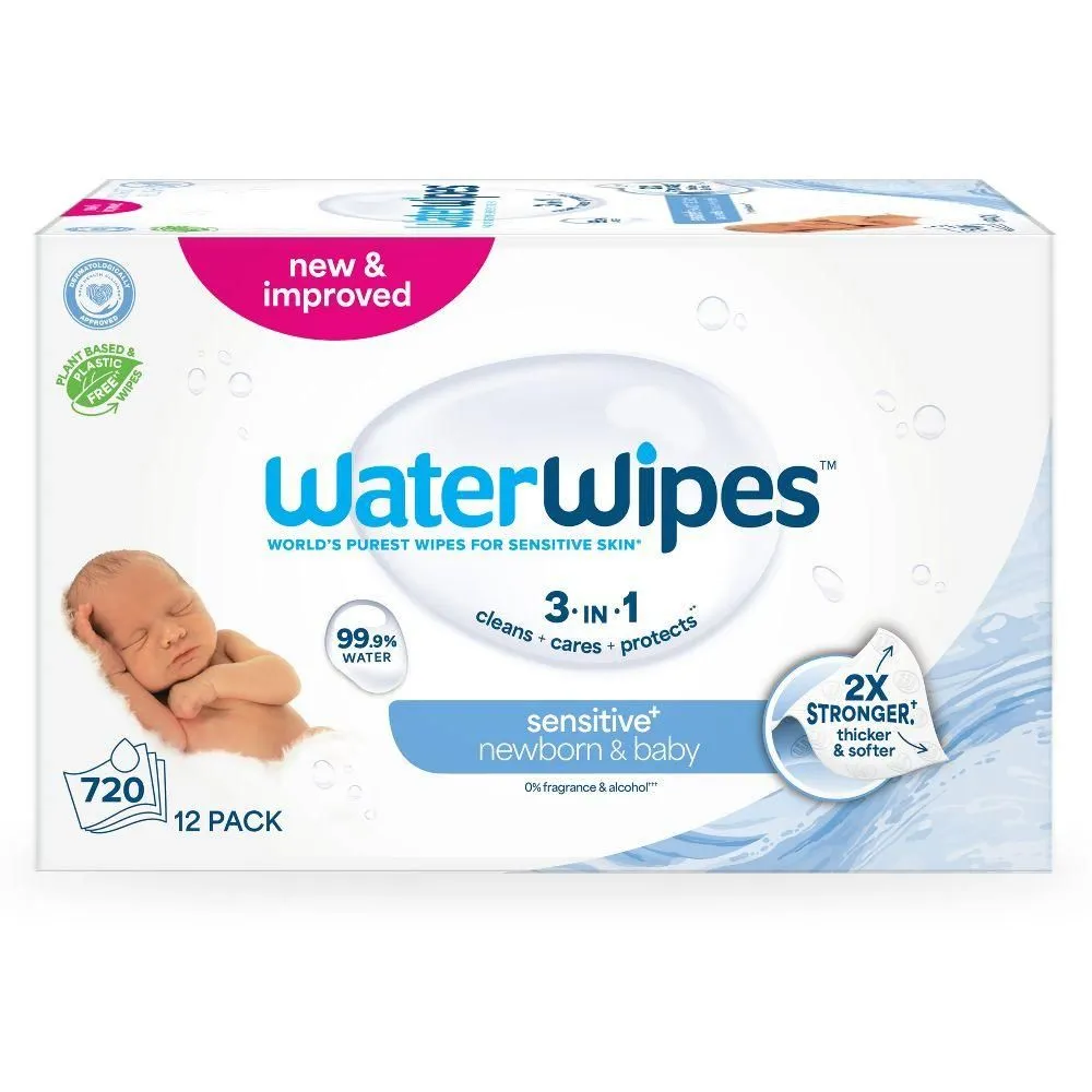 Brand New - WaterWipes Sensitive+ Newborn & Baby Wipes 3-In-1 Cleans Cares Protects