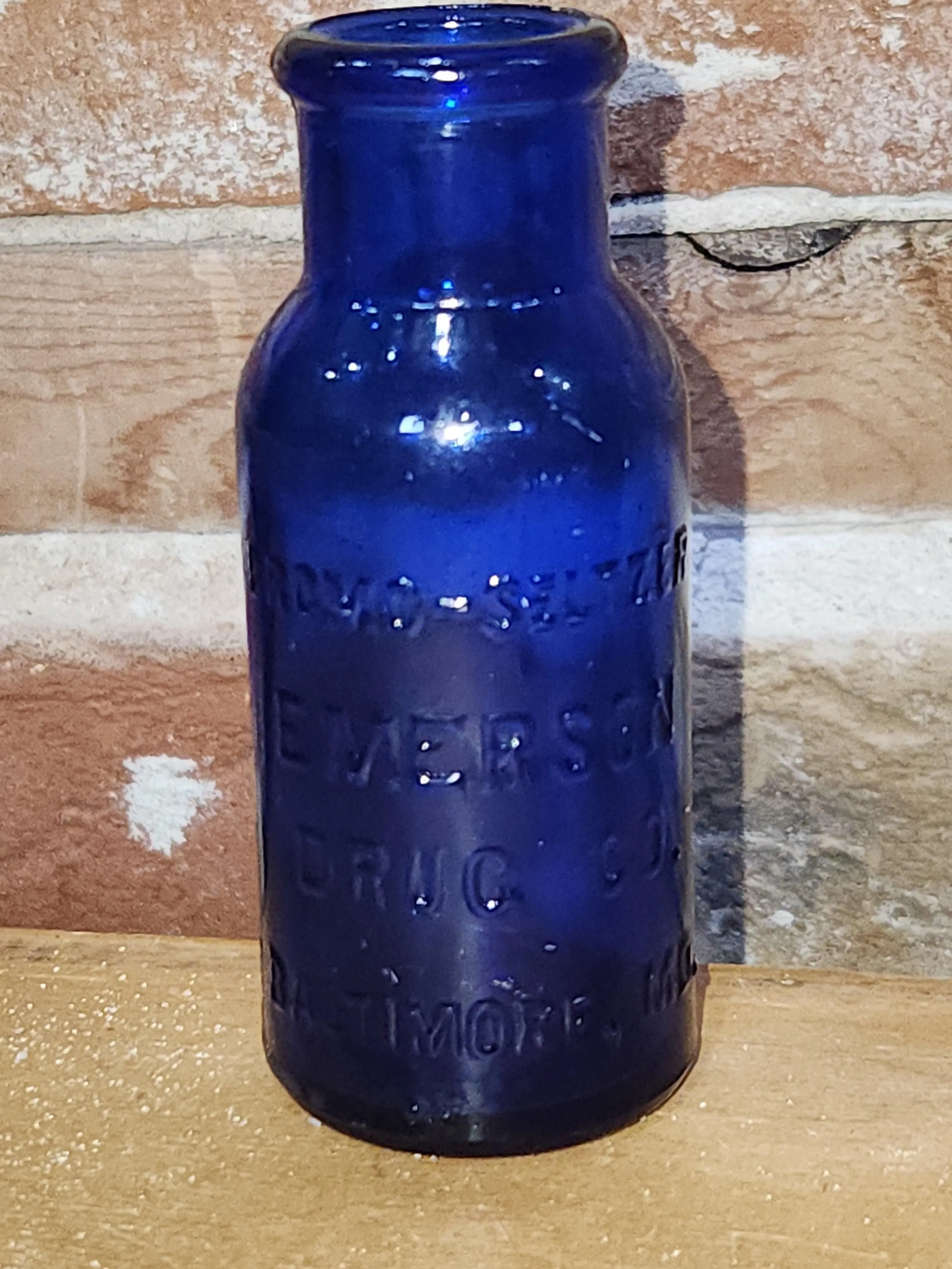 Vintage Medicine Bottle Bromo Seltzer Cobalt Blue Glass Emerson Drug Co Baltimore MD 4" Tall