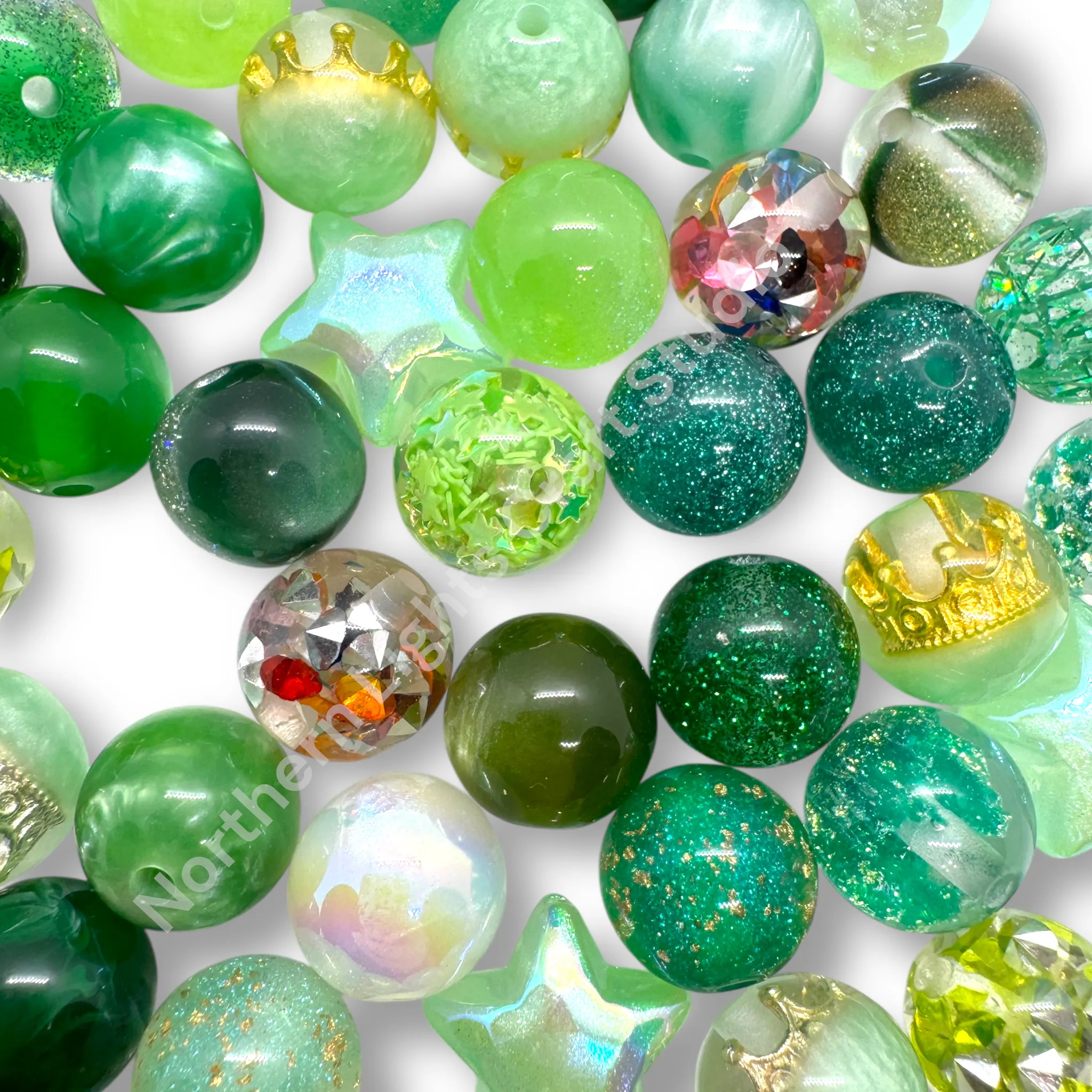 Green Premium Bead 16mm Resin Mix -20 pc.