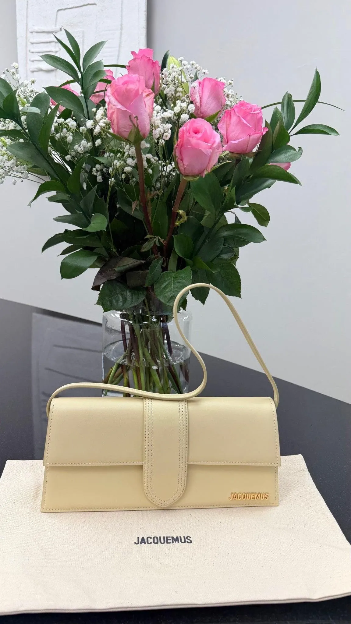 BRAND NEW - Jacquemus Beige Leather Le Bambino Long Shoulder Bag