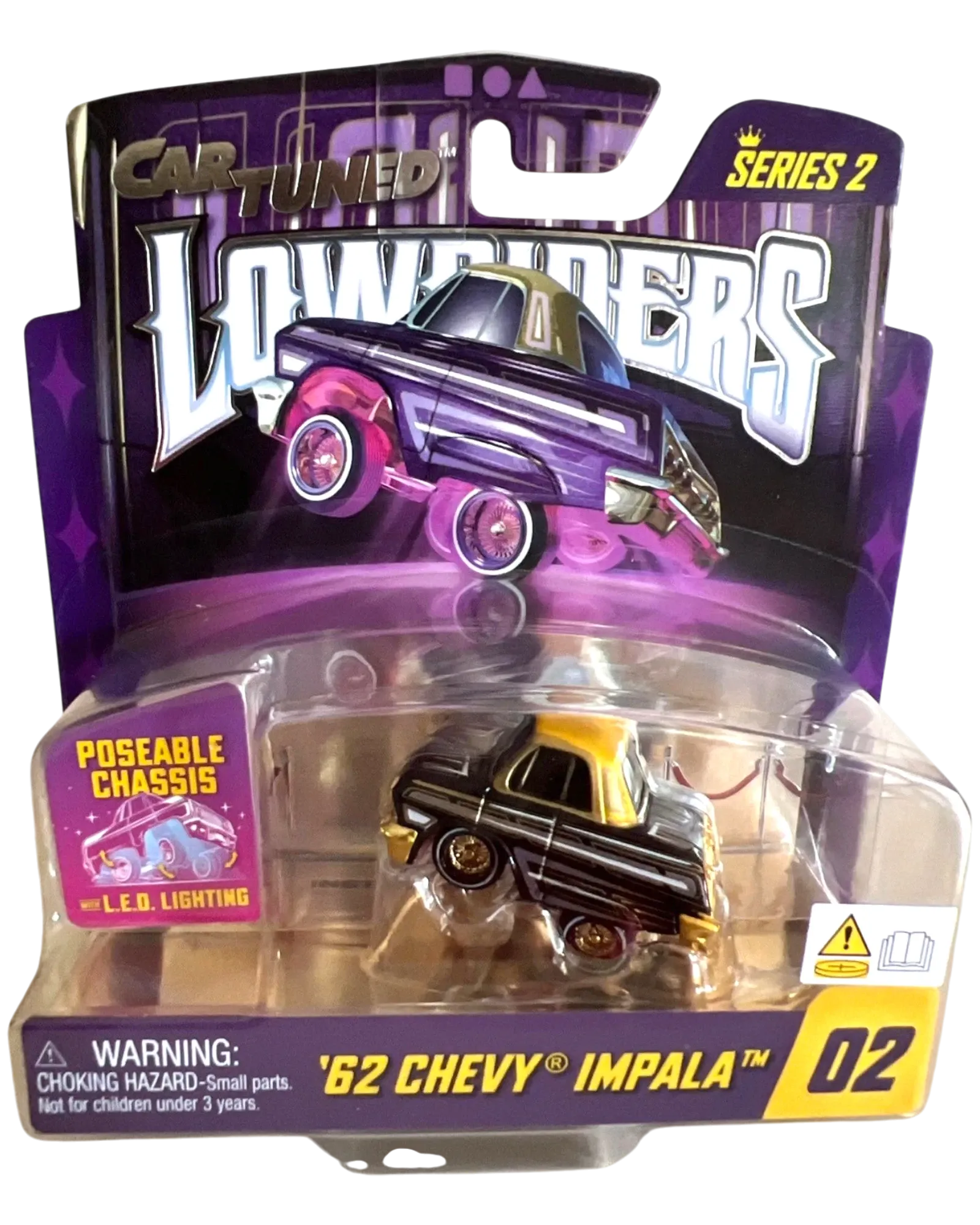 Car Tuned Lowriders '62 Chevy Impala Series 2 Poseable Chassis LED Die-Cast #02
