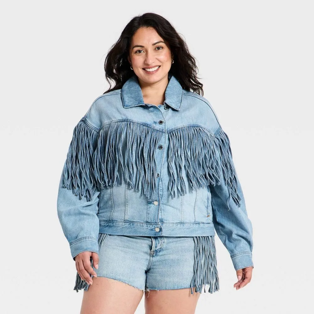 New without Tags - Women's Fringe Denim Jacket - Universal Thread Light Wash 3X