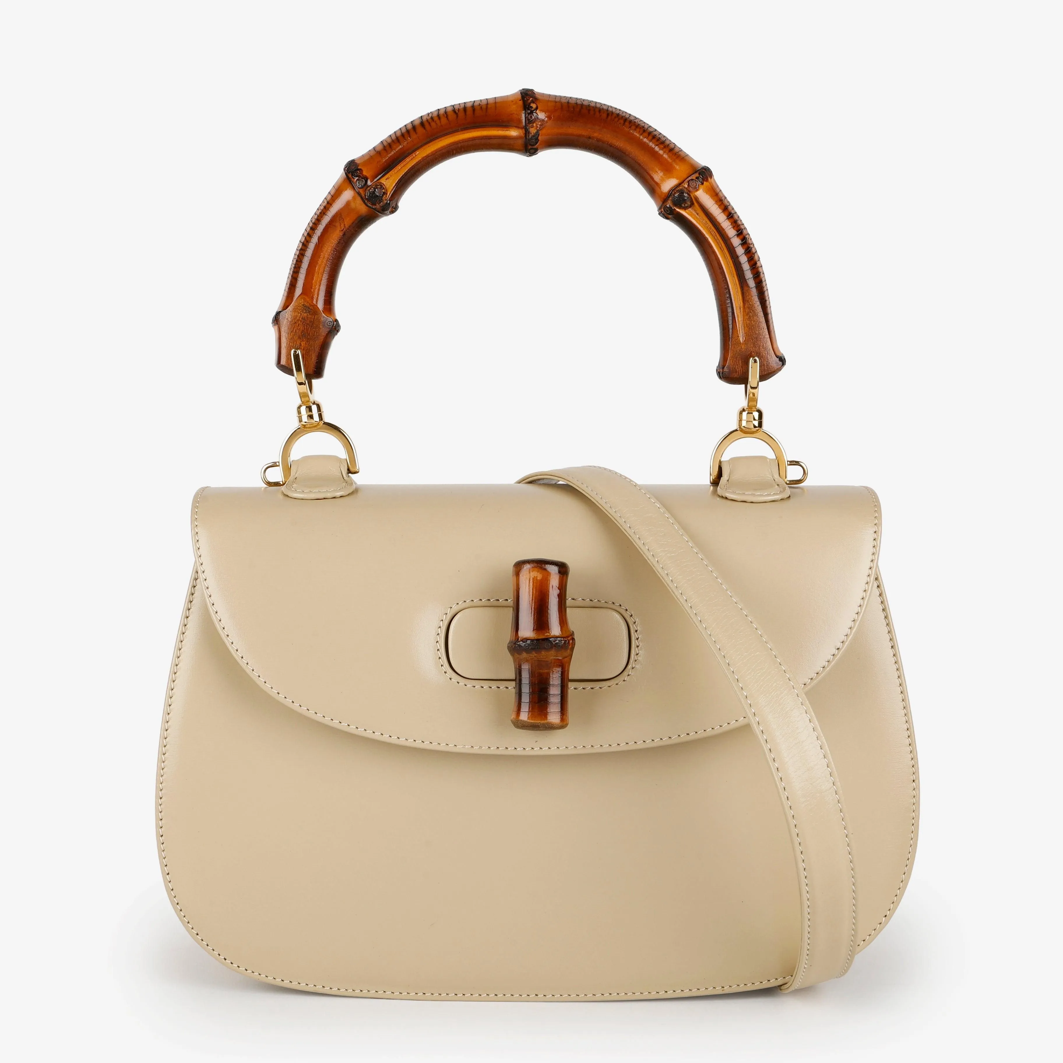 Medium Bamboo Top Handle Beige