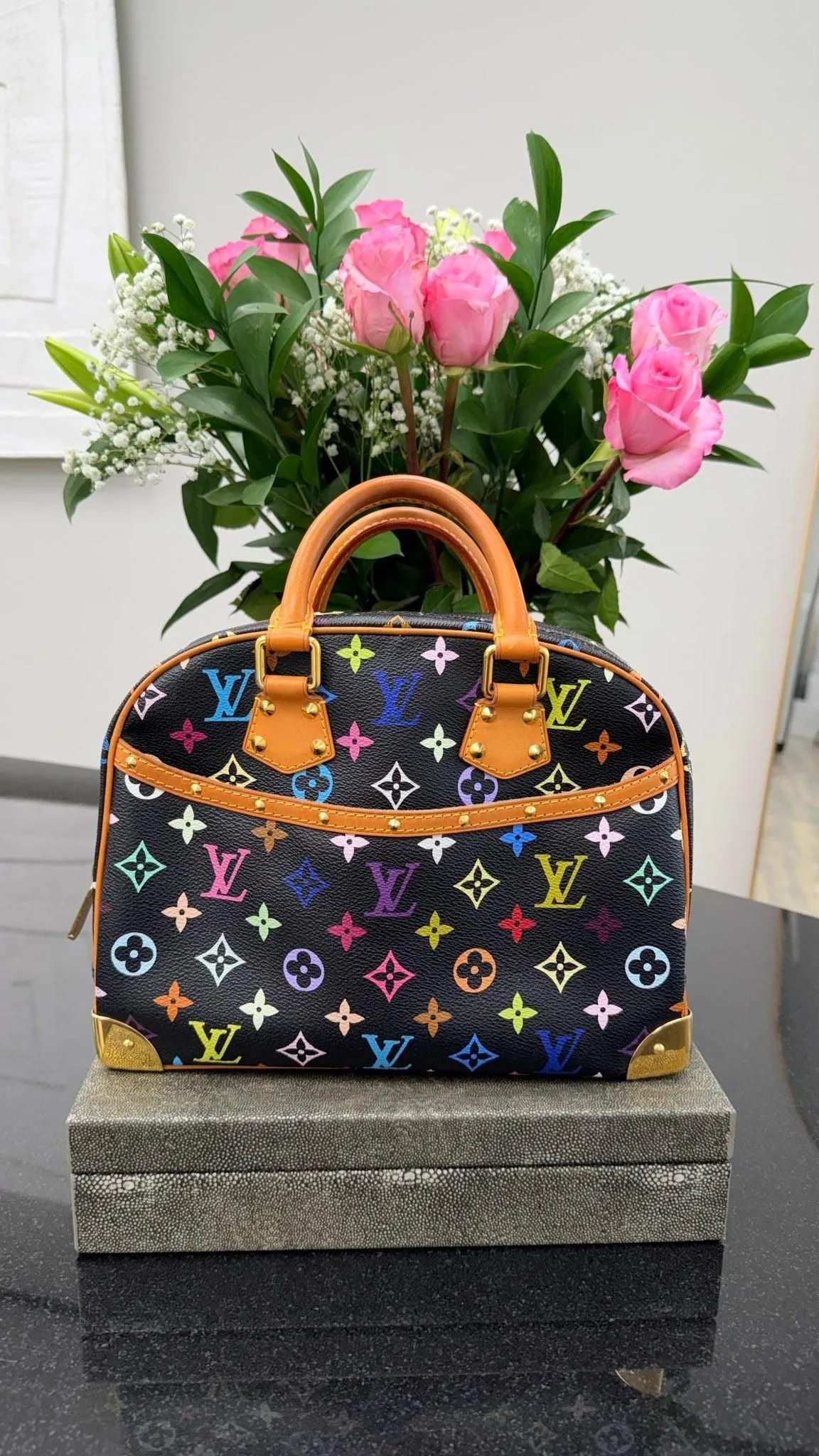 Louis Vuitton Black Multicolor Monogram Trouville Handbag