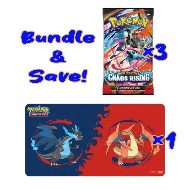 Bundle Deal - 3 Chaos Rising Loose Booster Packs + 1 Playmat: Pokémon: Mega Charizard