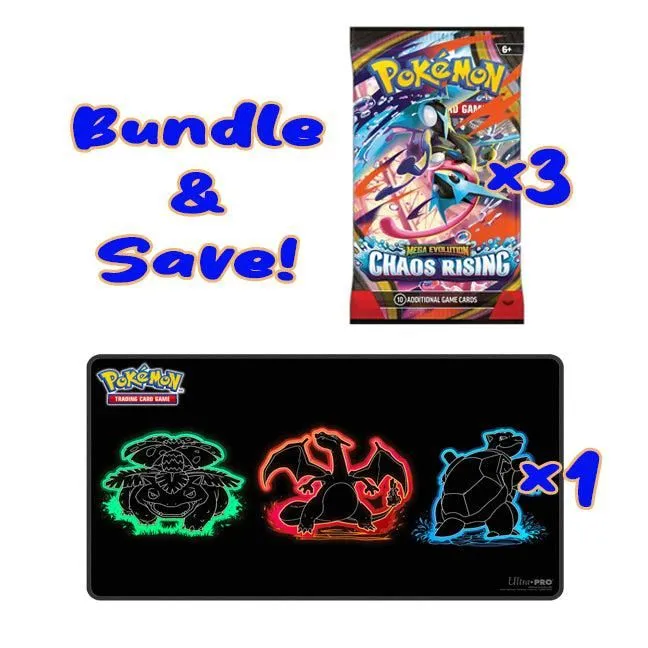 Bundle Deal - 3 Chaos Rising Loose Booster Packs + 1 Playmat: Holofoil: Pokémon: Neon Kanto