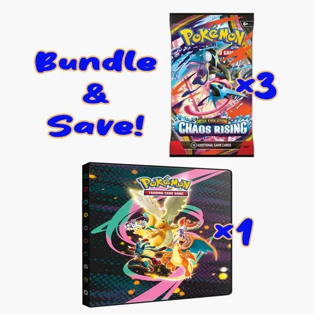 Bundle Deal - 3 Chaos Rising Loose Booster Packs + 1 Binder: 9-Pocket: Portfolio: Pokémon: Ascended Heroes