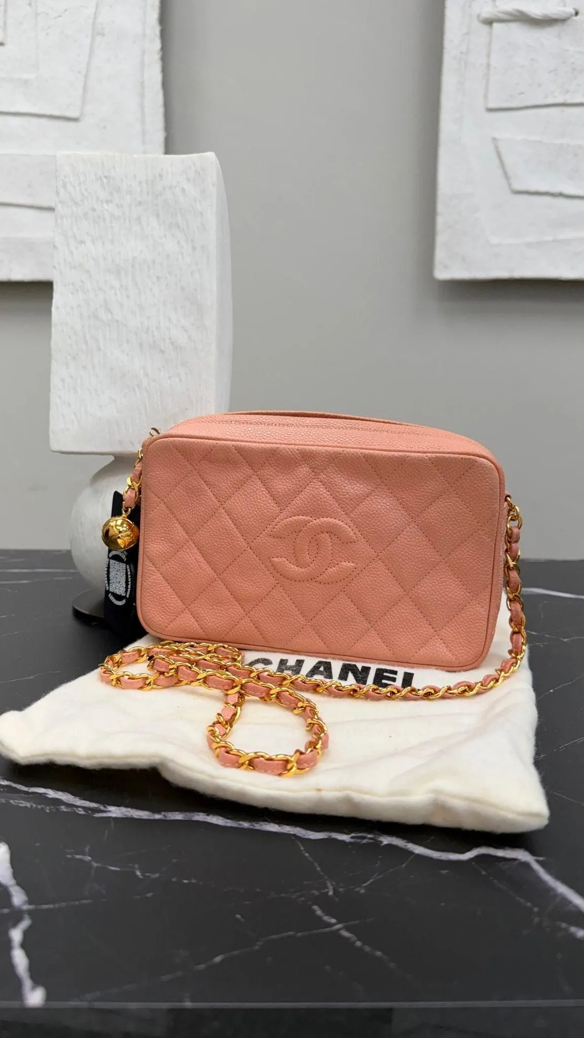 Chanel Vintage Rose Pink Quilted Caviar Camera Bag