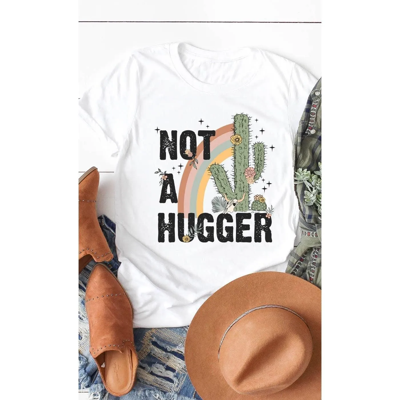 Retro Not A Hugger Graphic Tee: WHITE