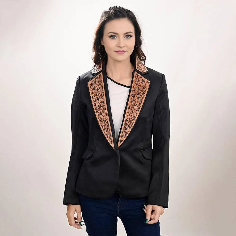 American Darling Genuine leather Women Blazer dress jacket - Turquoise inlay in lapel