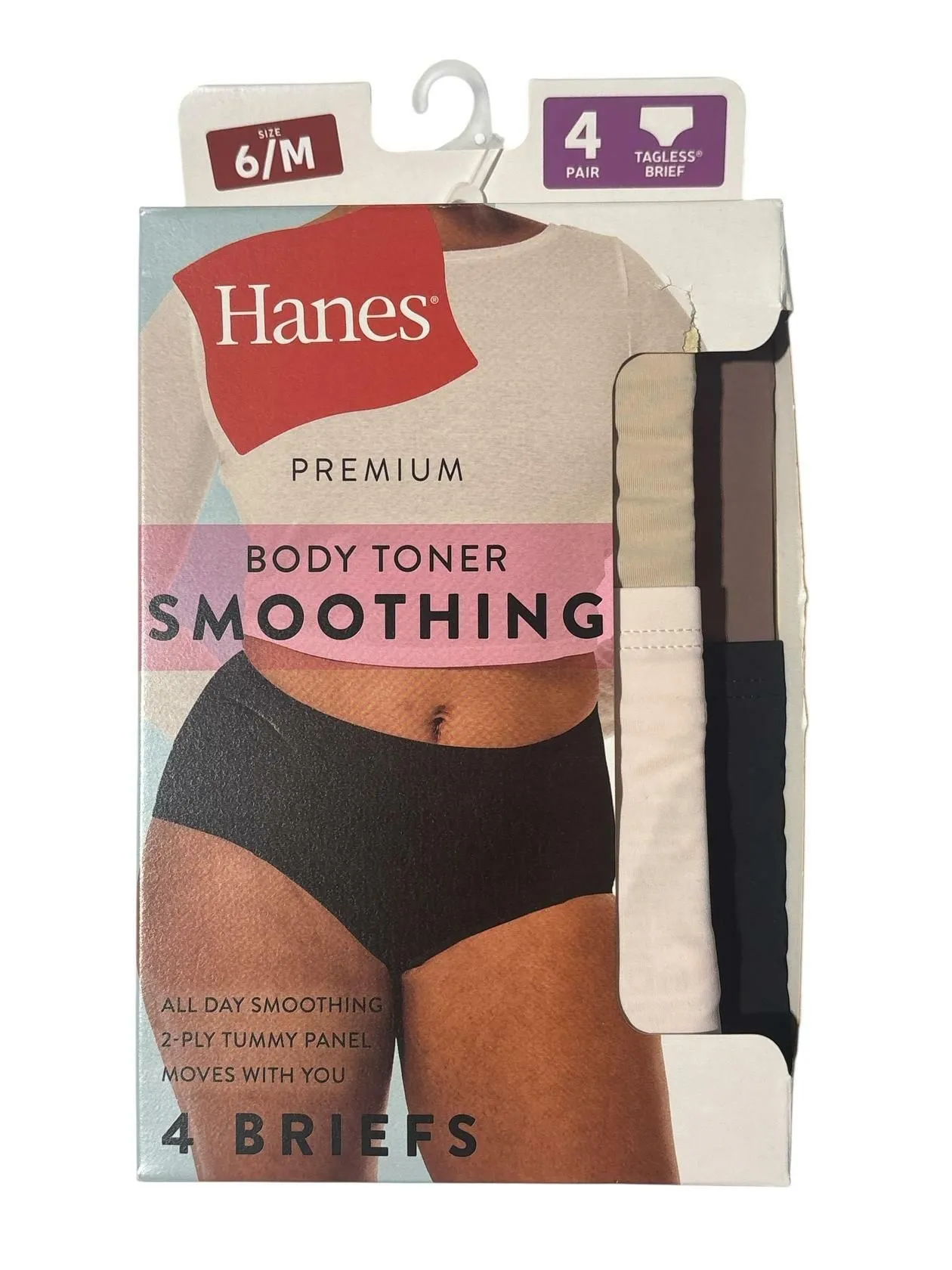Hanes Premium Women's 4pk Tummy Control Brief Shapewear White/Beige/Black/Gray M