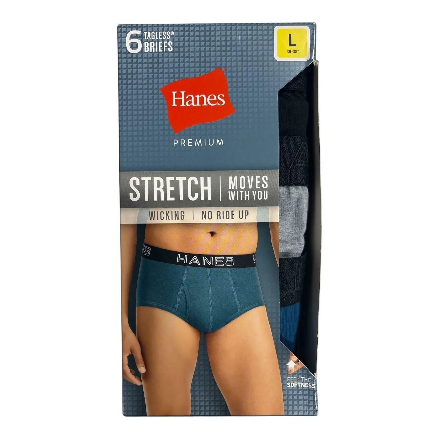 Hanes Men's Underwear Briefs, Cotton Mid Rise Briefs, 6 Pk Blk/Blu/Gray Large
