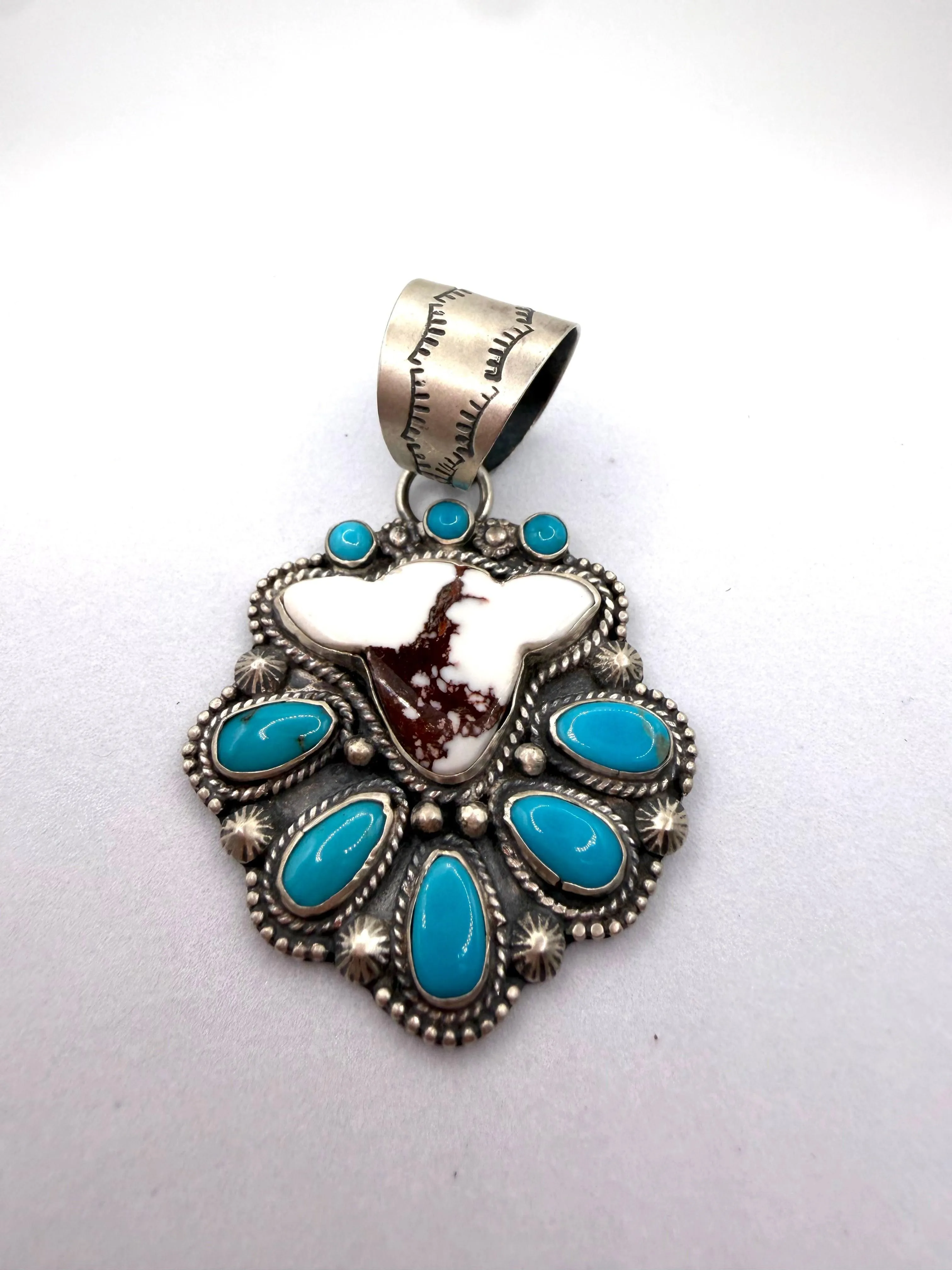 SHAY PFIEFFER WILDHORSE & KINGMAN TURQUOISE MOO MOO COW PENDANT 2" (LL 13)