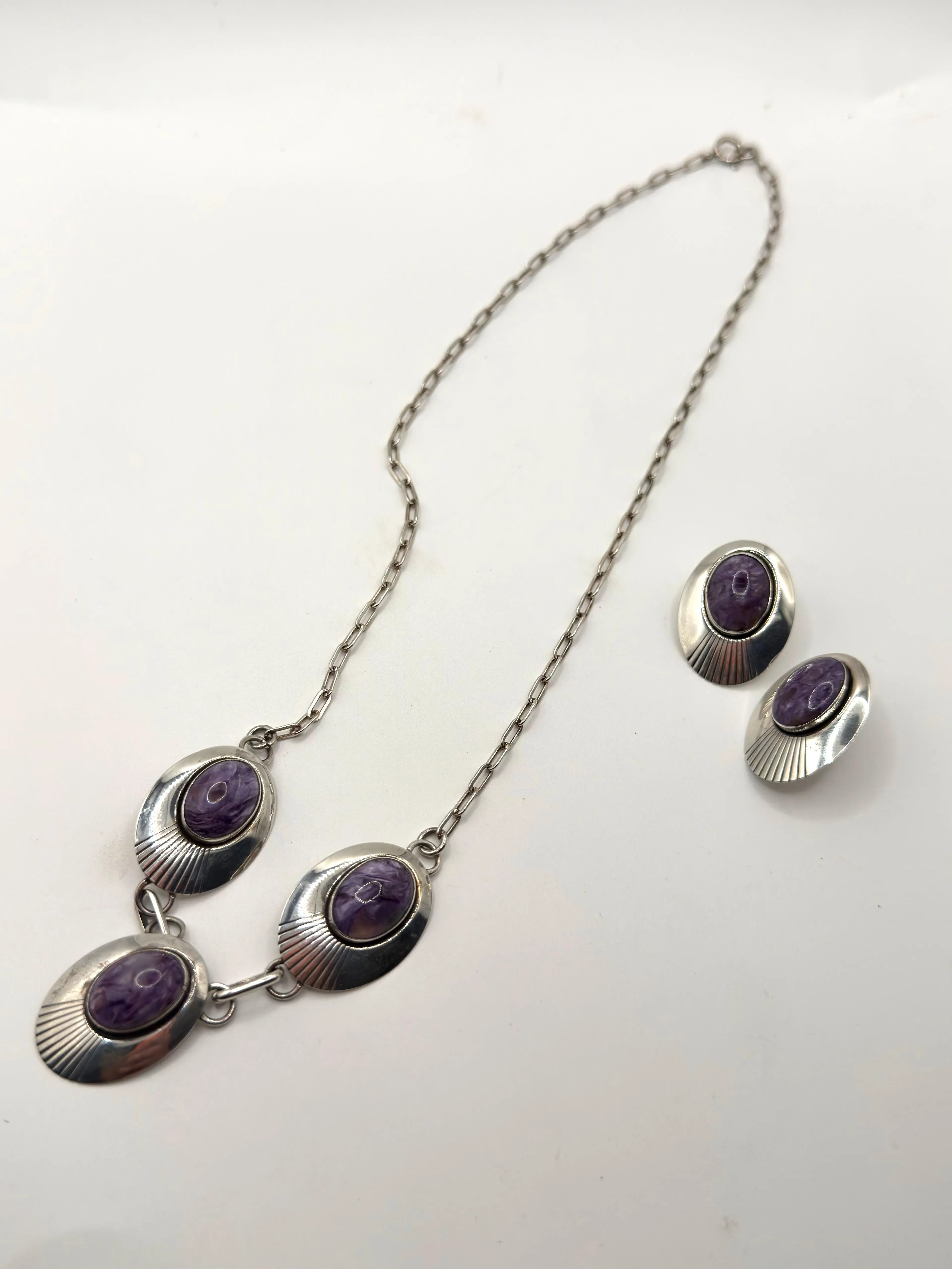 CHAROITE SS NECKLACE (18") & EARRINGS SET (LL 21)