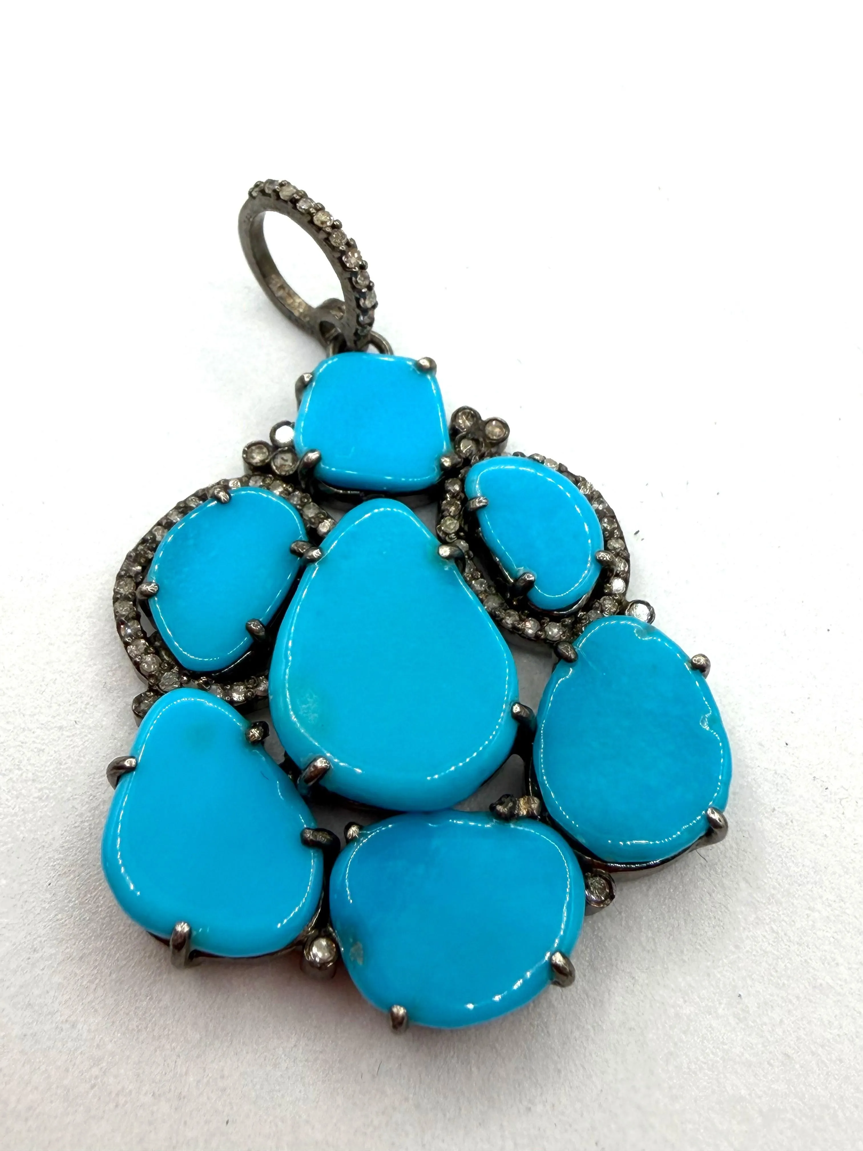 SLEEPING BEAUTY TURQUOISE & REAL DIAMONDS PENDANT BY HESPERA (LL 16)