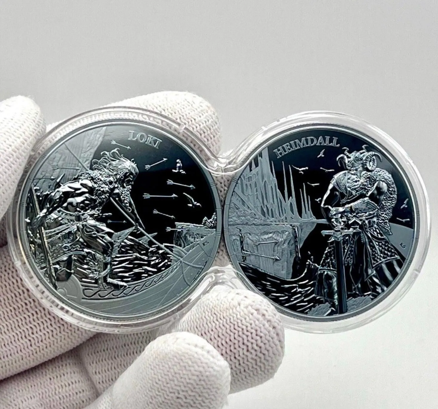 In Stock! 2025 Germania Ragnarok - Loki & Heimdall 2x 1 oz Black Silver Round