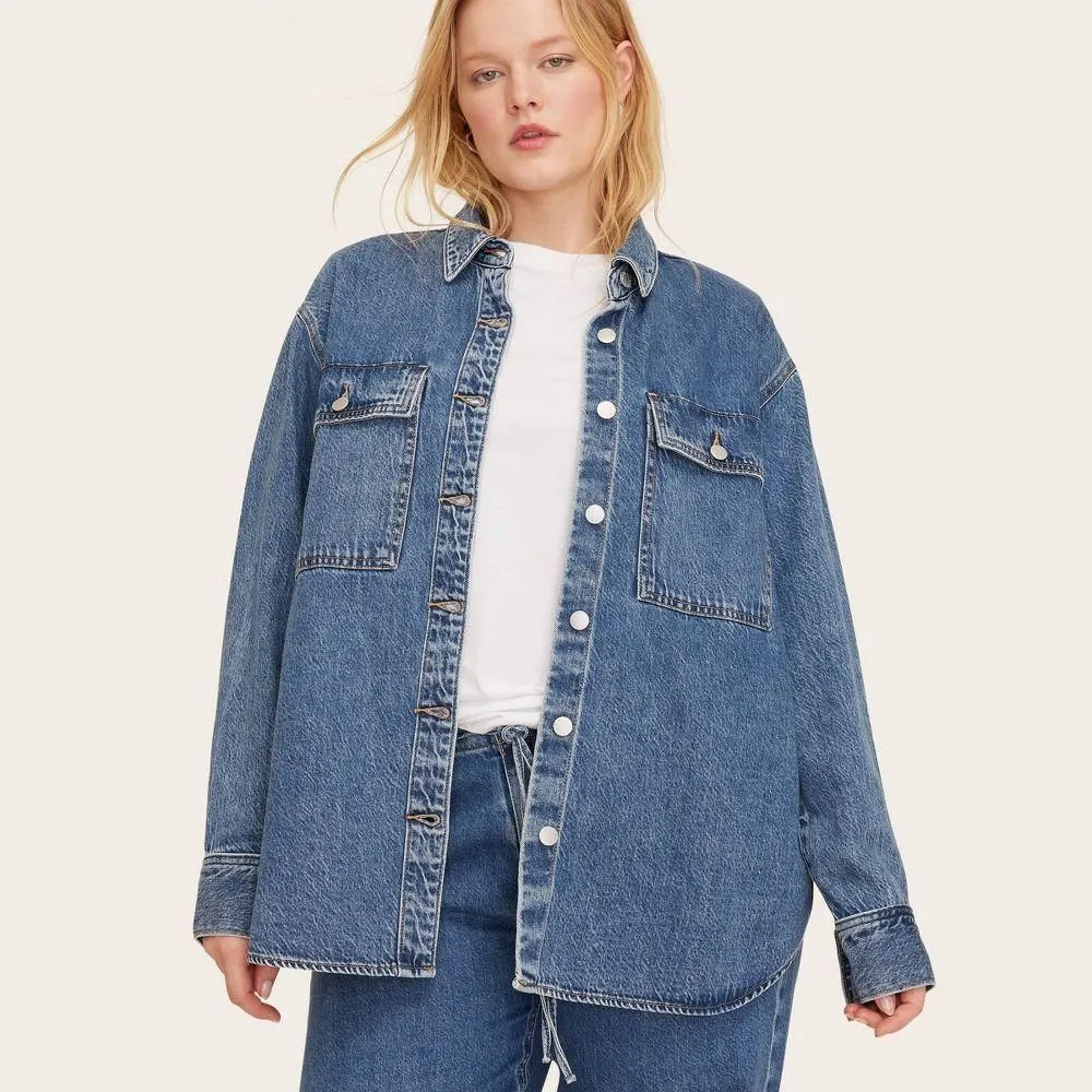 New without Tags - Women's Long Sleeve Denim Shacket - Parke Medium Wash L