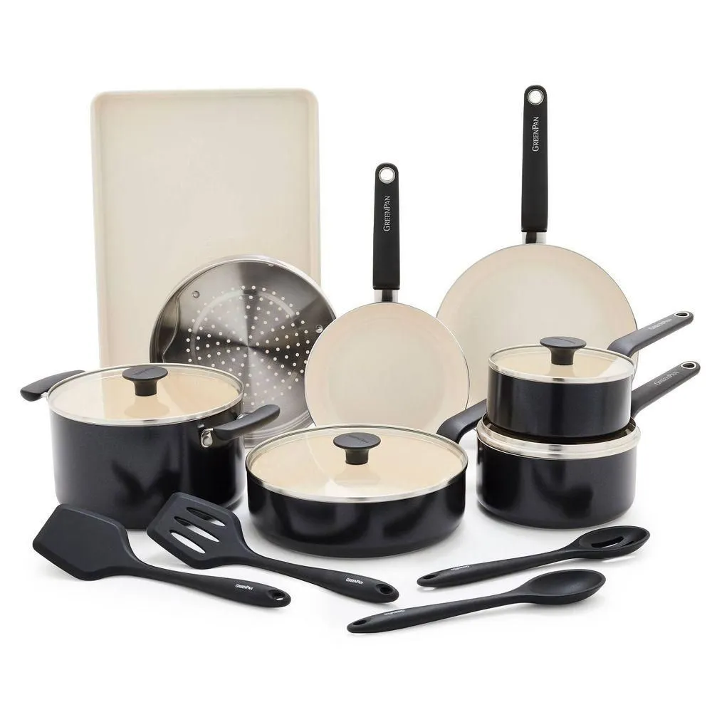 New without box - GreenPan Rio Advanced 16pc Ceramic Nonstick Cookware Set Black