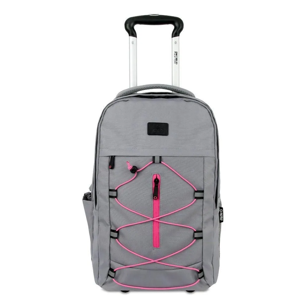 New Without Tags - J World Lash Laptop 19" Rolling Backpack - Gray/Pink