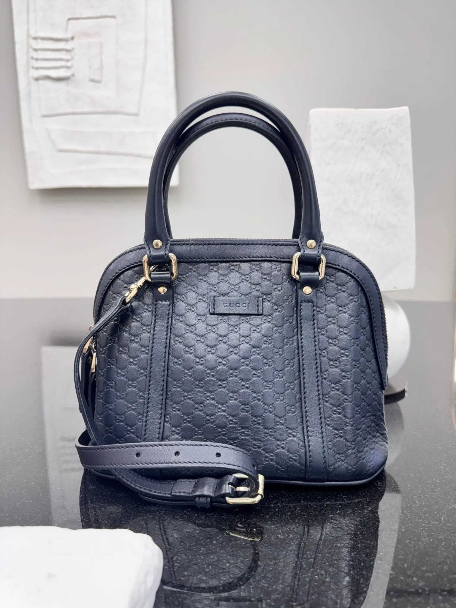 Gucci Dark Navy Microguccissima Leather Mini Dome 2Way Bag