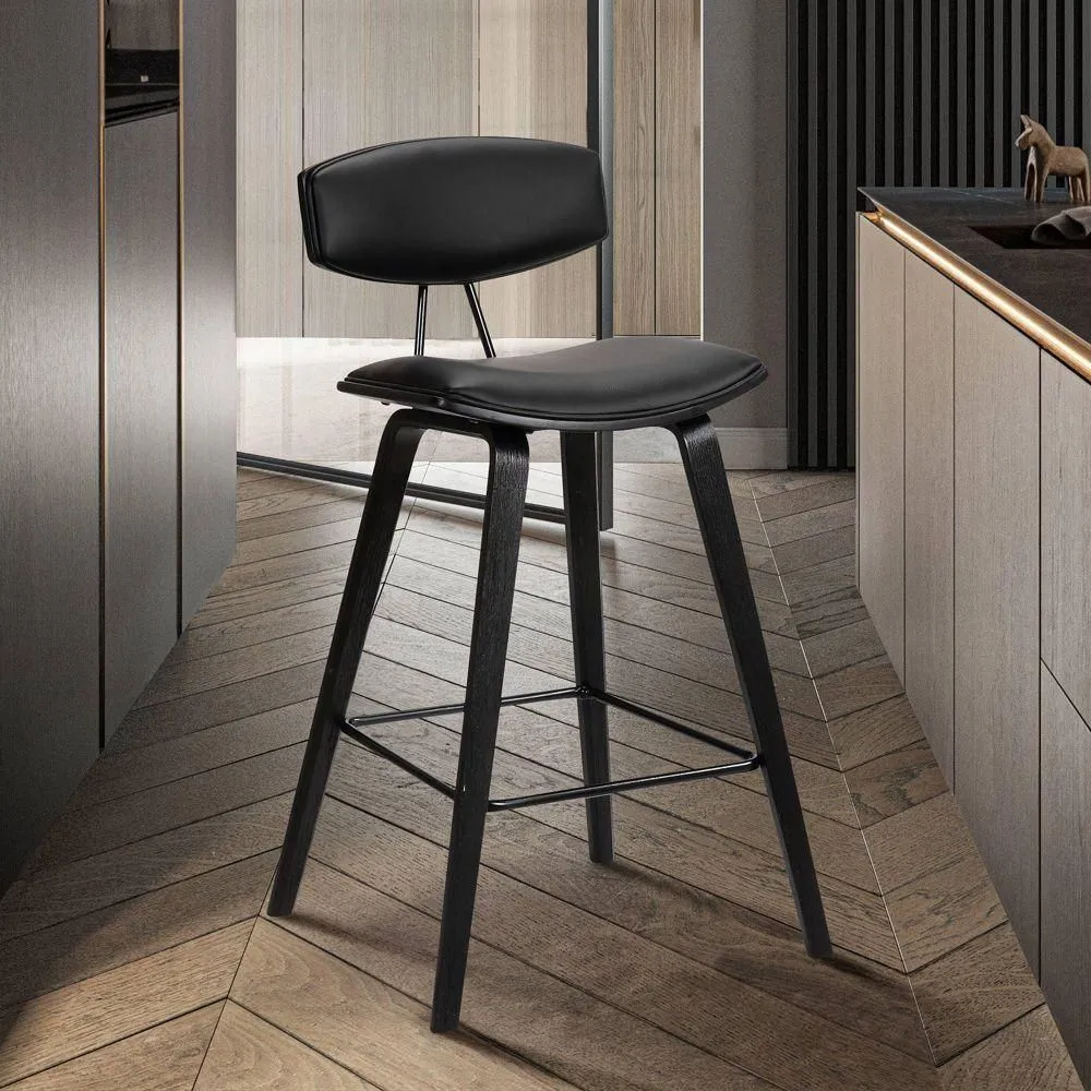New without box - 25.5" Fox Faux Leather Wood Counter Height Barstool Black - Armen Living