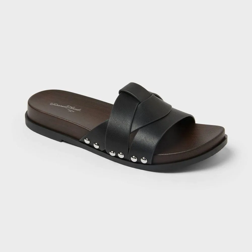 New without Tags - Women's Ramsey Wood Footbed Sandals - Universal Thread Black 8