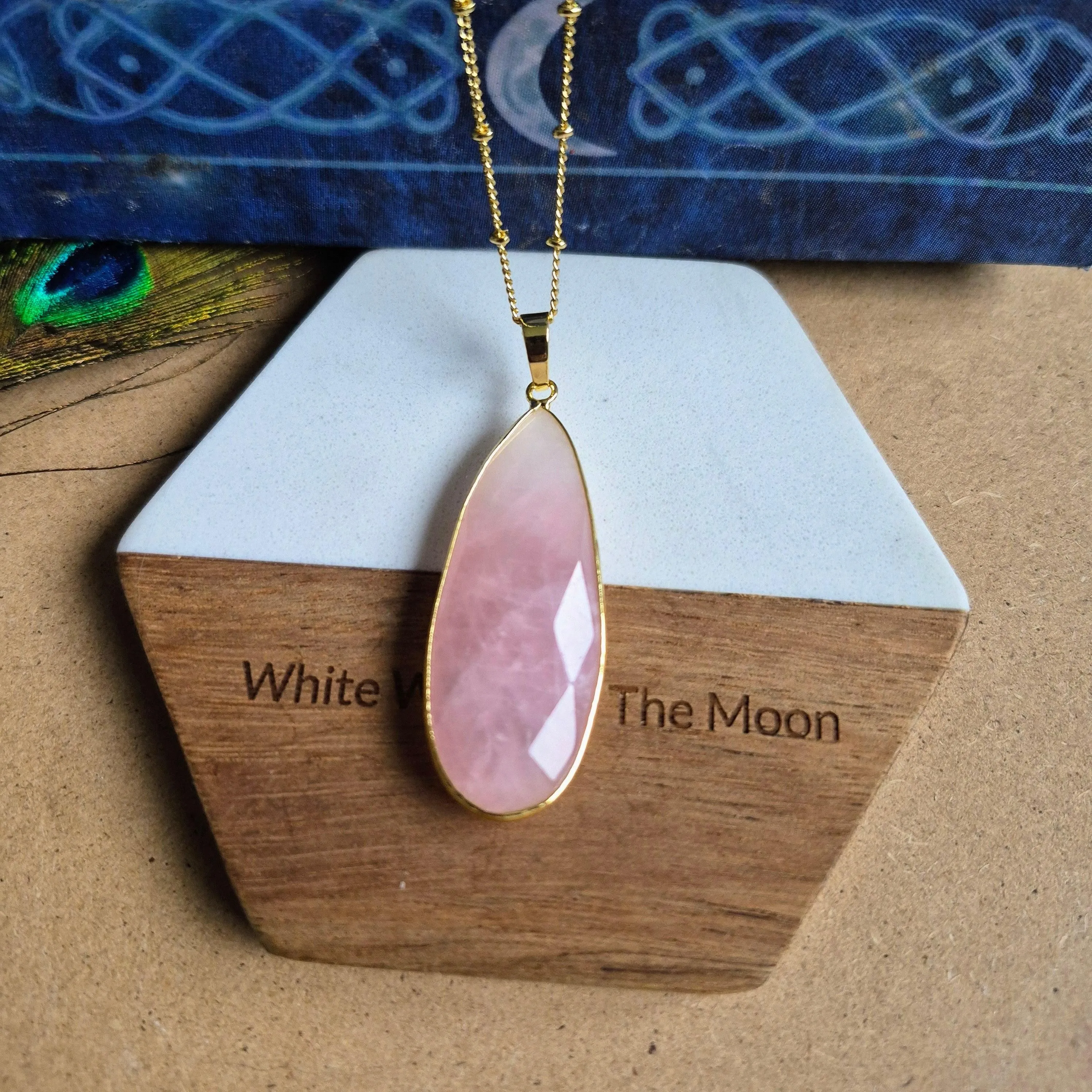 Rose Quartz Teardrop Pendant: Crystal Jewellery Necklace Heart Chakra