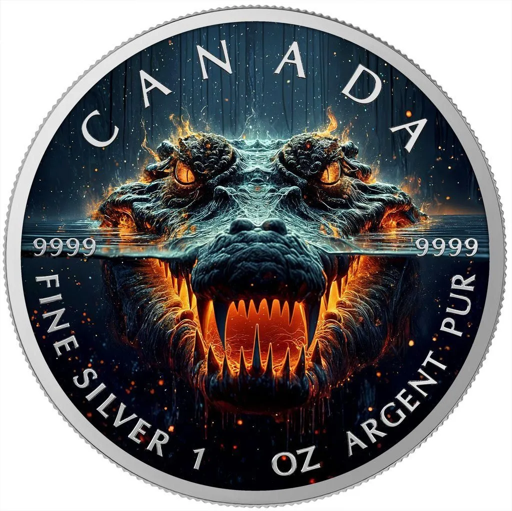 In Stock! 2025 Canada Maple Leaf Evil Crocodile Edition 1 oz Silver Coin (100 Mintage)
