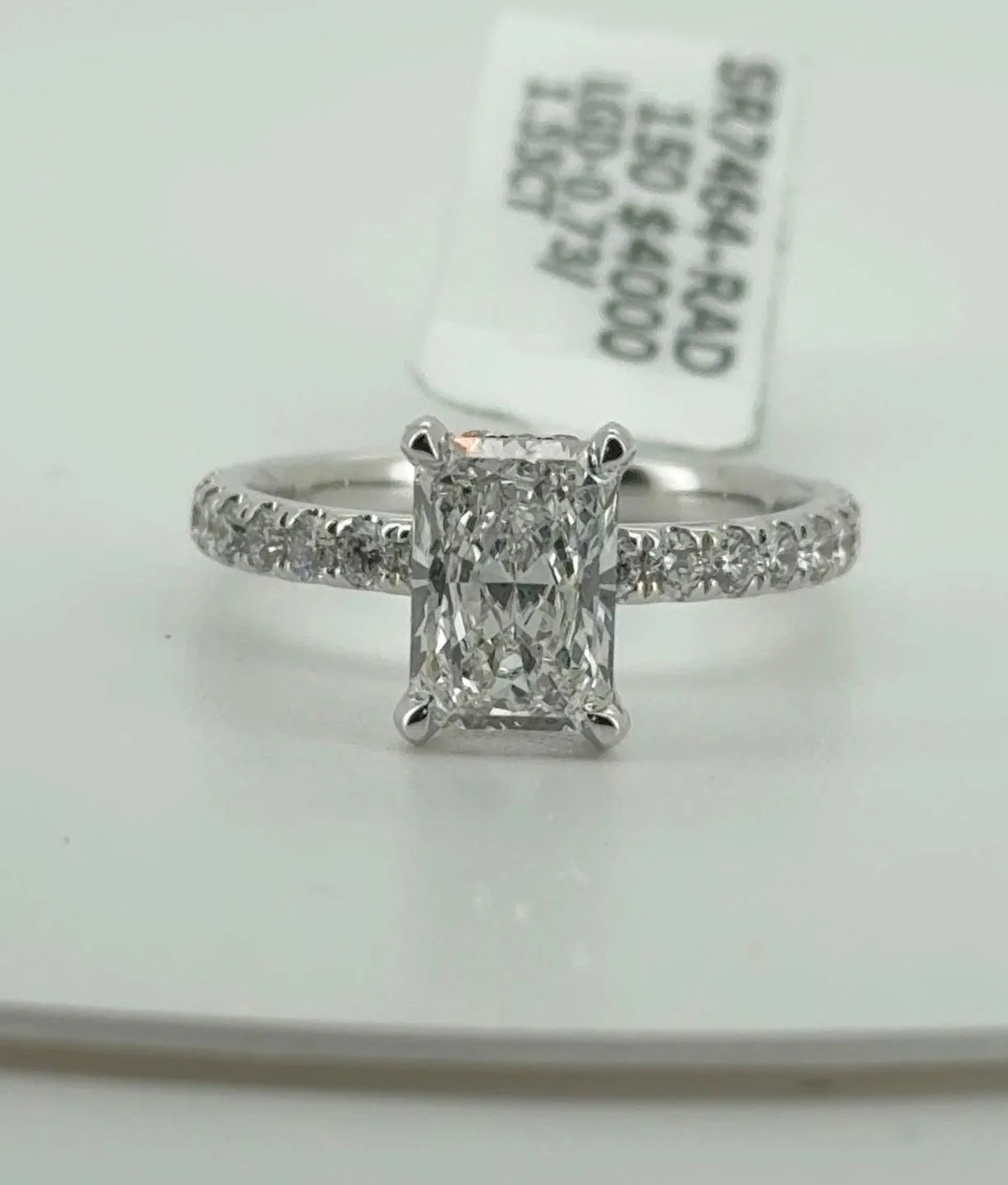 1.55ct Radiant E VVS2 Lab Diamond 14kt White Gold Ring SR7464-RAD150
