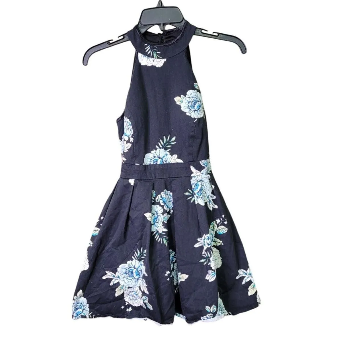 CG-7 Emerald Sundae Girls Navy Blue Floral Halter Dress With Open Back Size 5