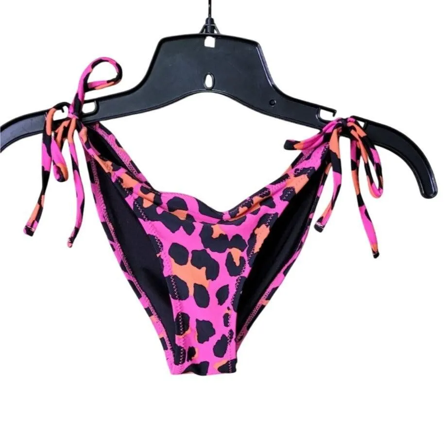 CG-5 Forever 21 Pink Leopard Print Bikini Bottoms With Adjustable Ties Swim Size S