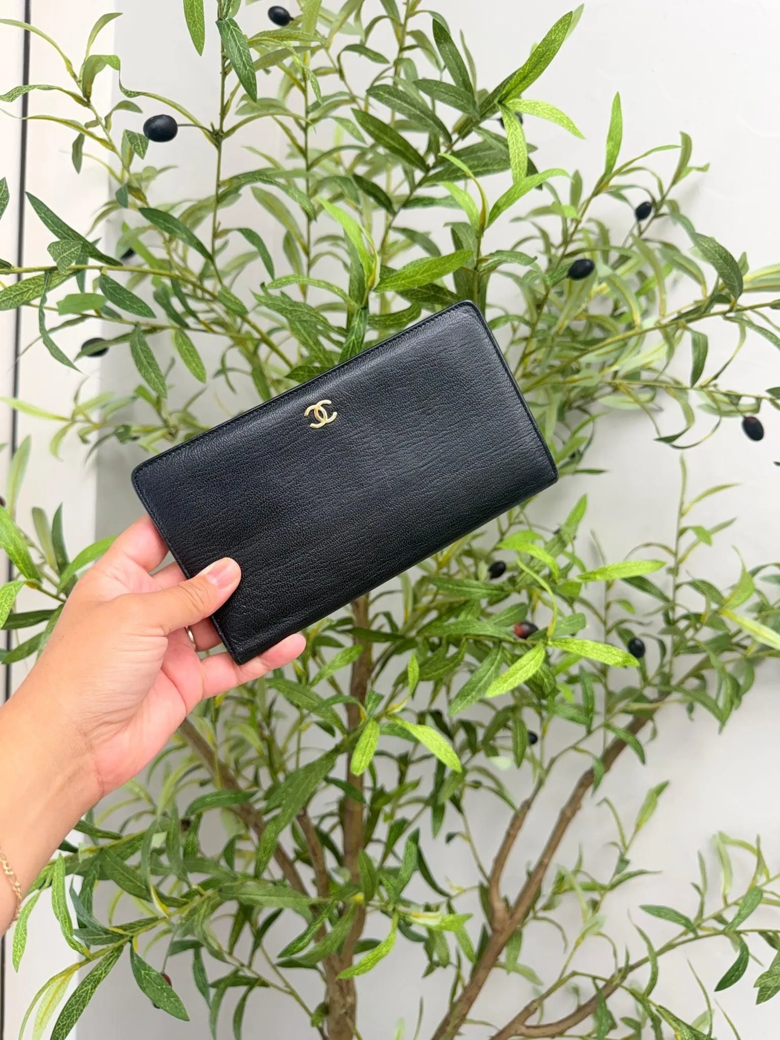 Chanel Black Grained Leather Wallet
