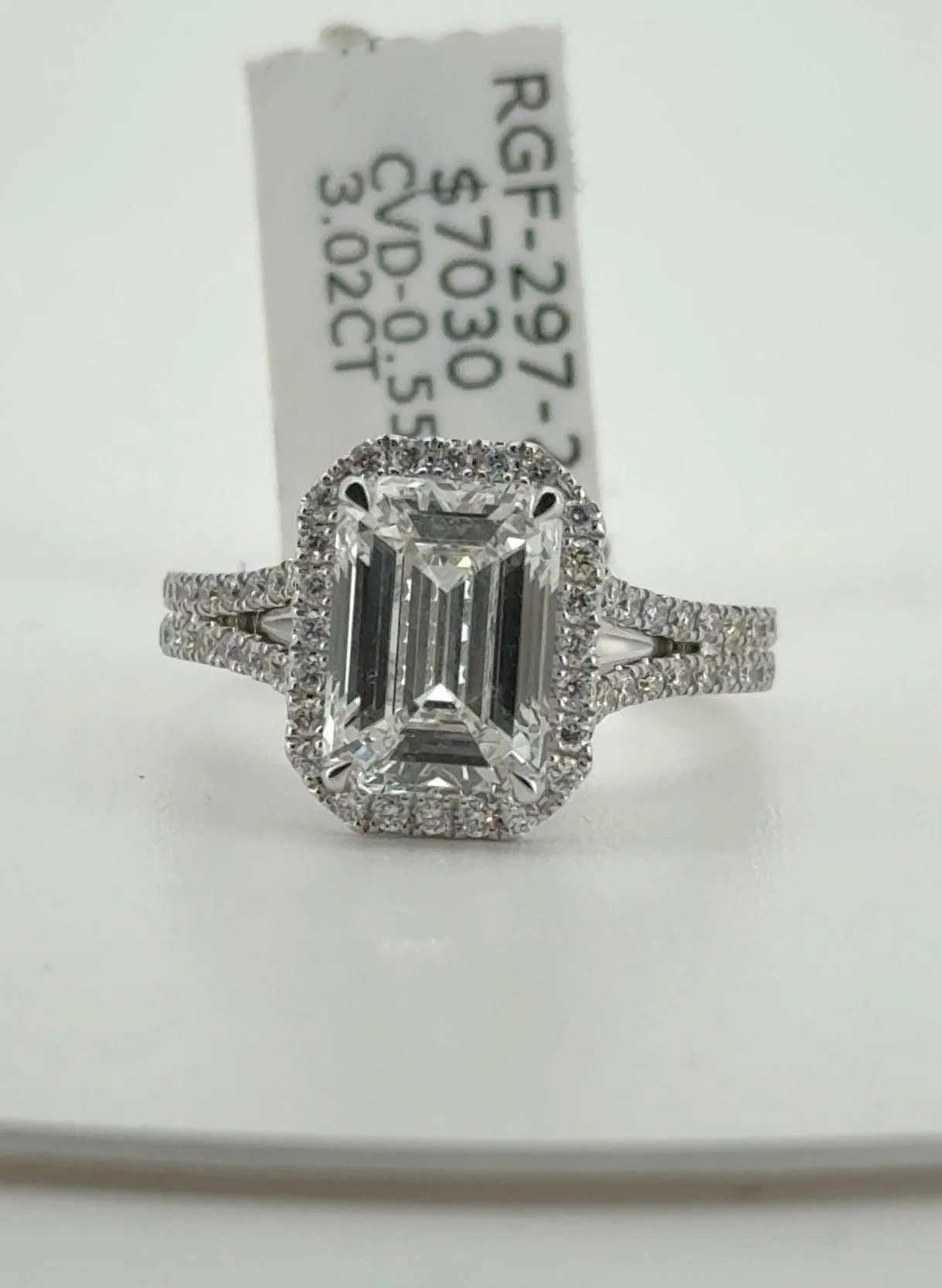 3.02ct Emerald E VVS2 Lab Diamond 14kt White Gold Ring RGF-297-2